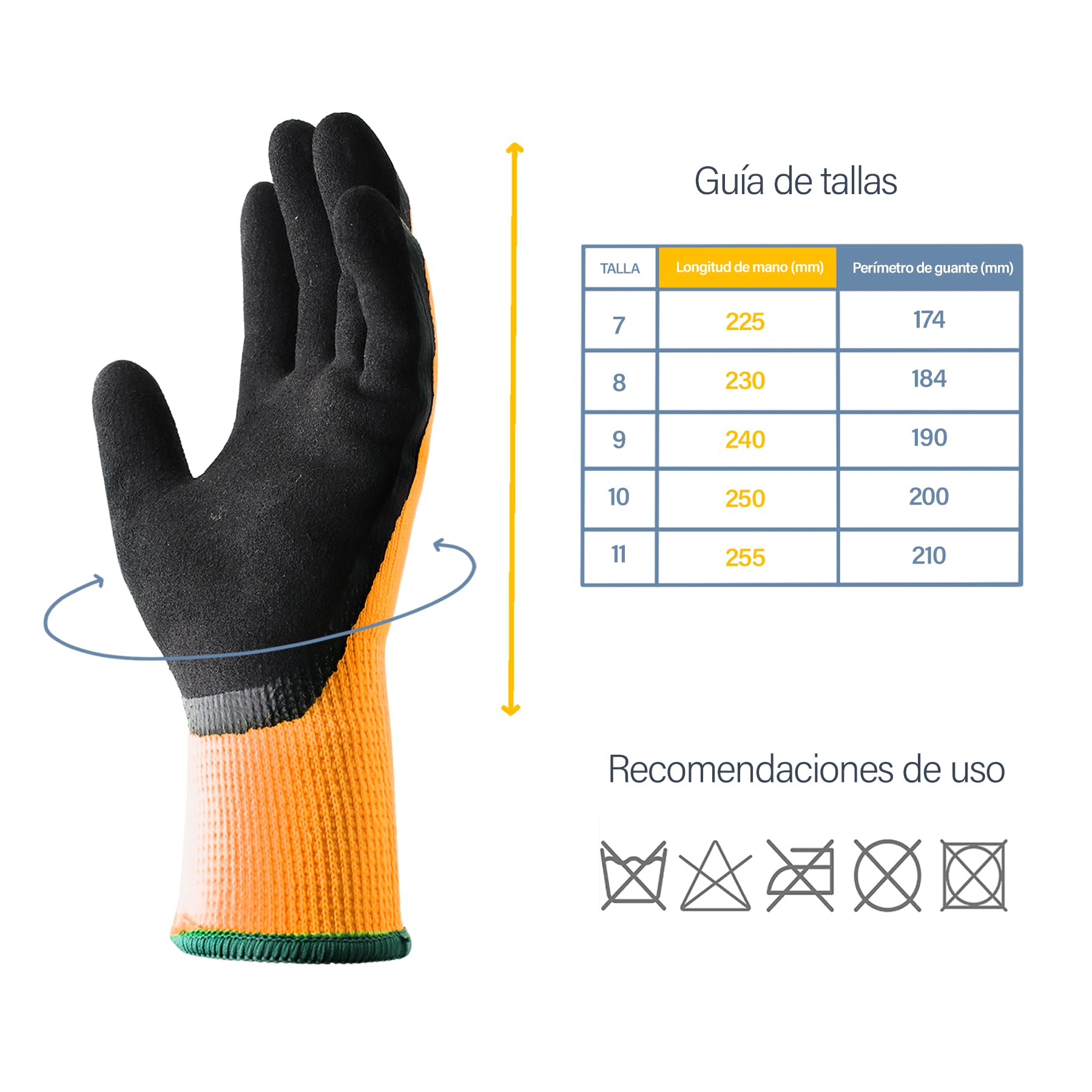 Guantes de Protección CAT2, Guantes de Trabajo Ideales para Invierno en Poliéster y Látex, Guantes para Fontanería, Mecánica, Jardinería, Construcción, Duraderos, Ligeros, Cómodos.
