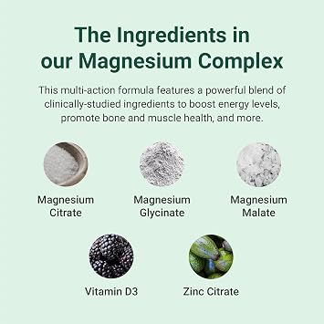 Theonia Magnesium Complex High Strength 205mg Supplement Zinc, Vitamin D3 | Muscle & Bone Health, Nerve Function & Energy Support - UK Made - Non-GMO - 6 Pack - 360 Vegetarian Capsules