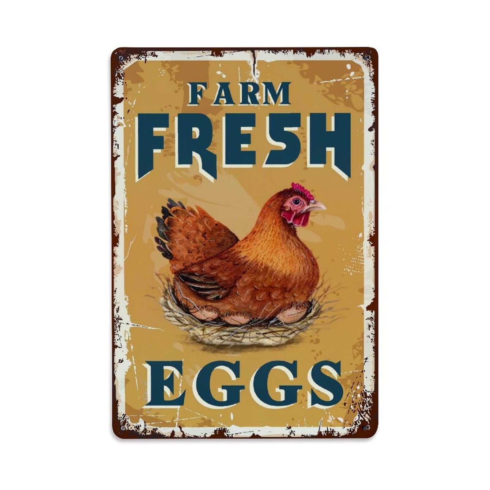 Jdyaojiesheng Vintage Farm Fresh Eggs Chicken Nest(1) Tin Sign Retro Metal Wall Decor Metal Poster, Home Bar Garage Farmhouse Cafe Wall Art Decoration 8X12inches