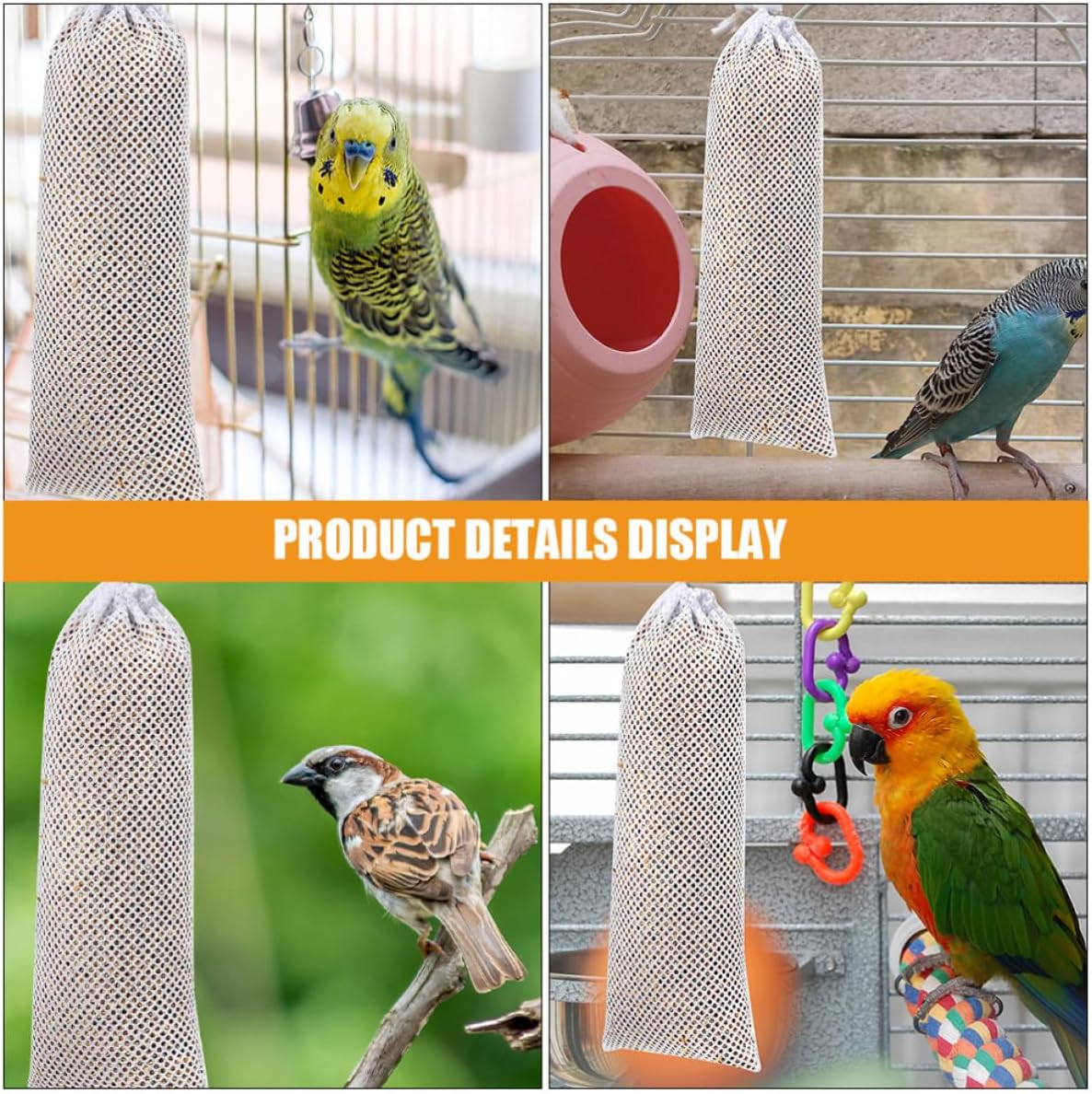 8pcs Bird Food Net Bags Drawstring Hanging Polyester Feeder White image 4