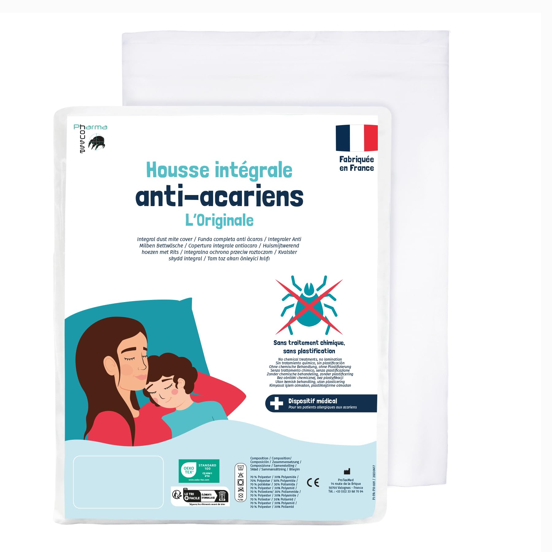 PharmaHousse - Housse Anti-acariens intégrale pour Couette - Dispositif médical - Garantie 10 Ans - sans Aucun Traitement ni plastification - Fabriquée en France