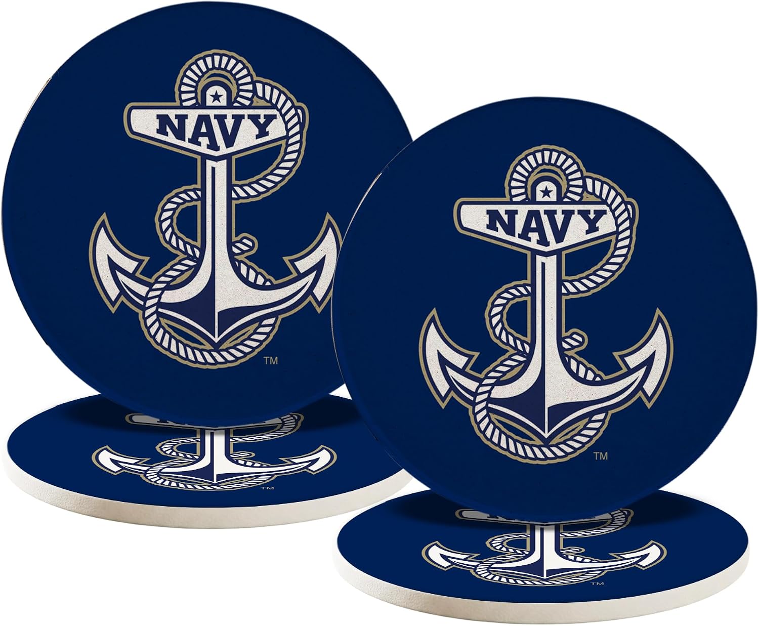Desert Cactus United States Naval Academy Circle Ceramic Coasters 4 Pack Midshipmen Navy USNA Absorbent Drink Coasters with Cork Backing (Design A)