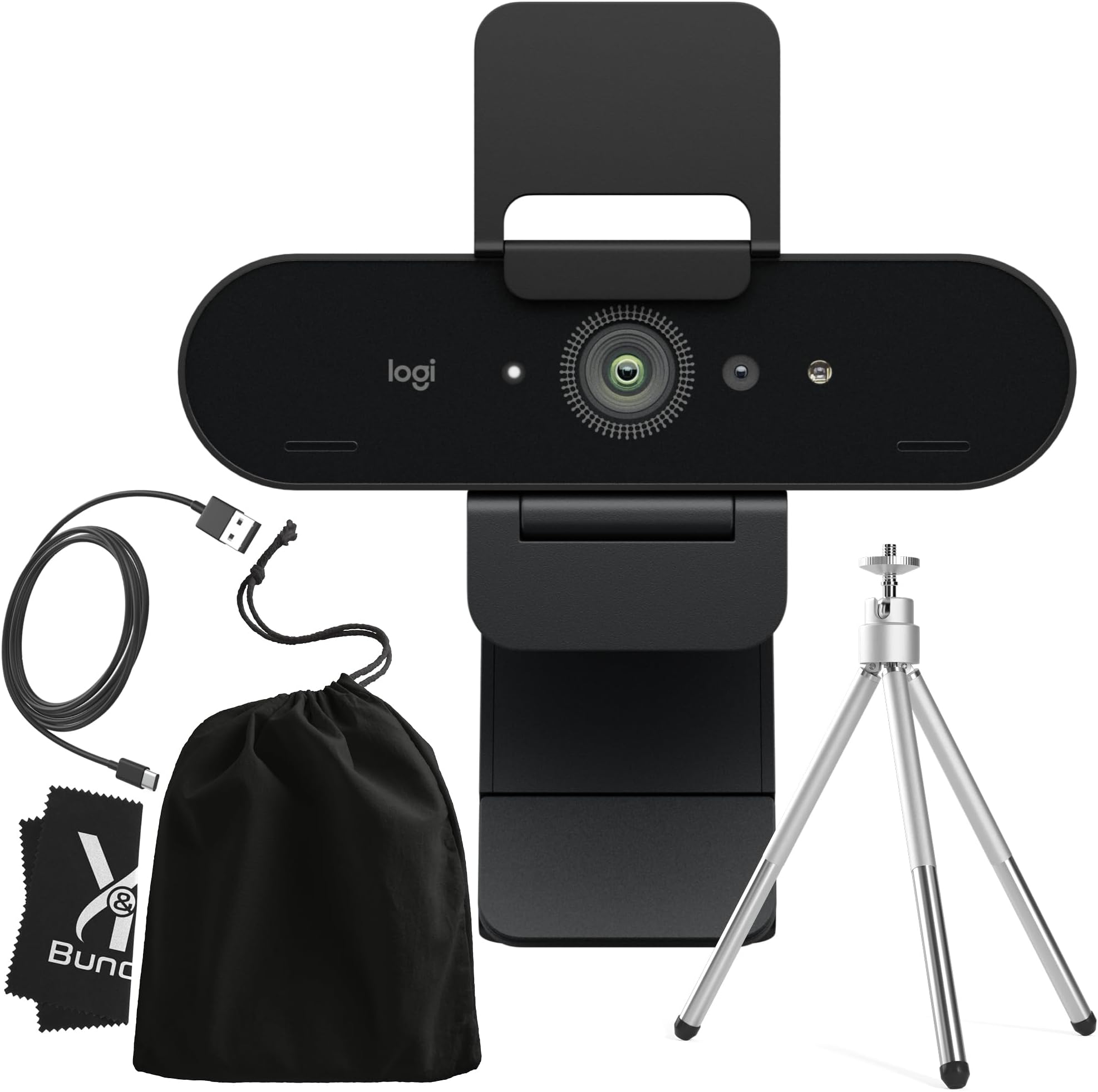 Logitech Brio 4K Webcam Ultra HD - Computer Camera for Mac or PC Desktop Monitor - USB Web Camera for Meetings & Streaming - Logitech Webcam with Microphone & Universal Mount, Tripod by Y&R Bundles