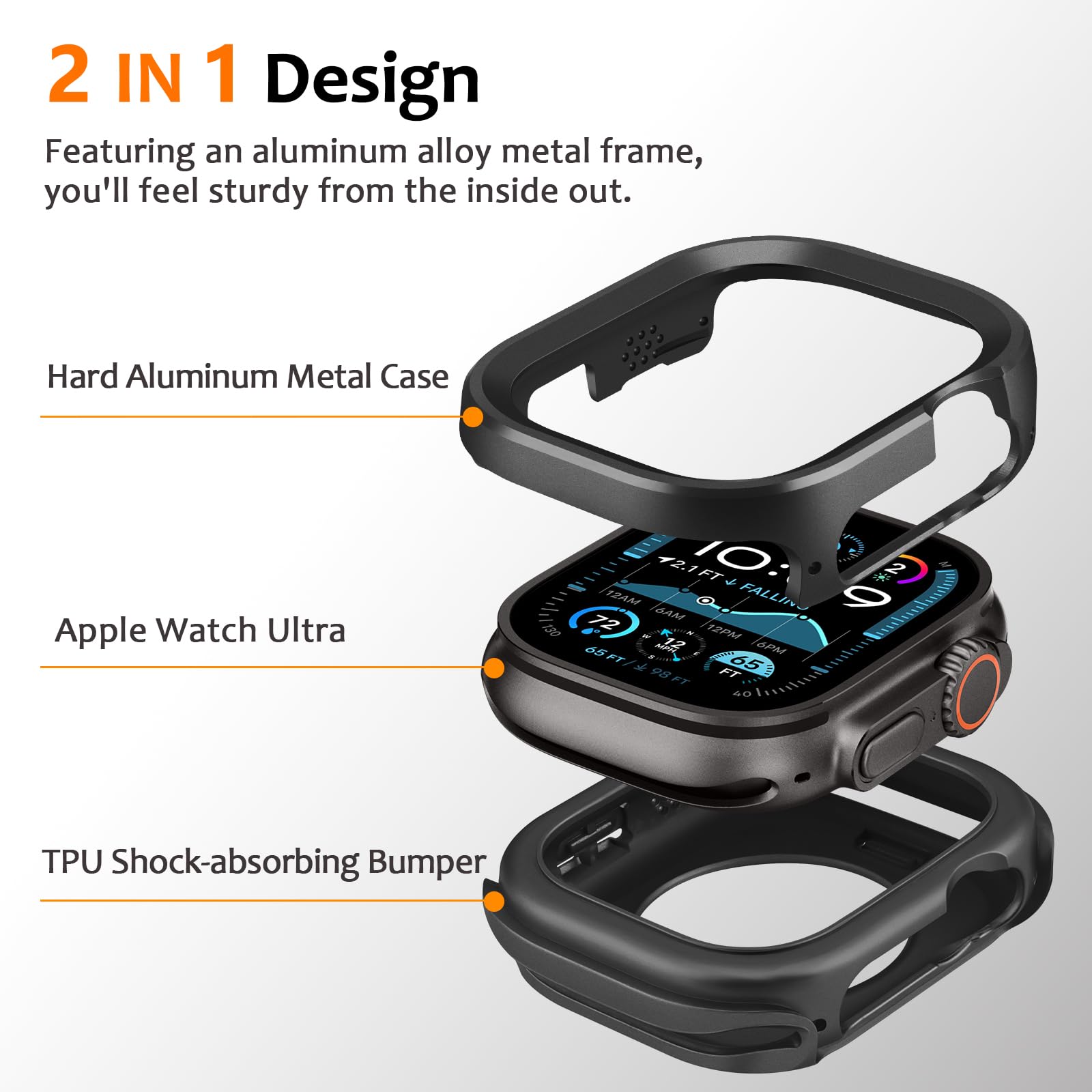 Amizee 2 in 1 Metal Rugged Case Compatible with Apple Watch Ultra 3/2/1 Case 49mm - Image 2