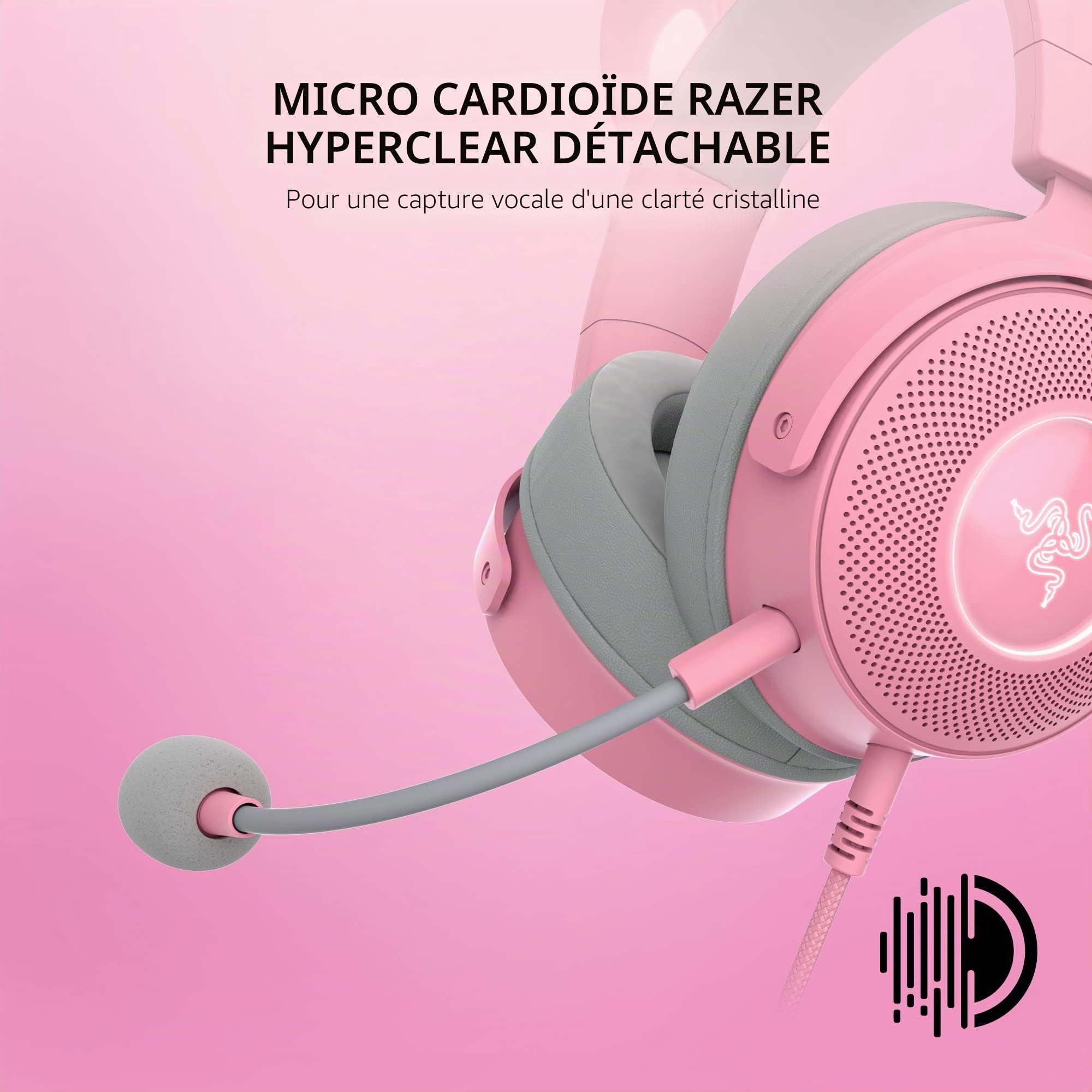 Razer Kraken Kitty V2 Pro Casque filaire RVB : oreilles interchangeables (chaton, ours, lapin) – Éclairage réactif en flux – Micro cardioïde HyperClear détachable – Pilotes de 50 mm – Son surround 7.1