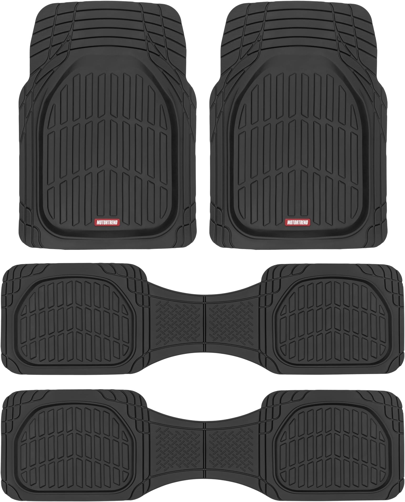 MT-923-920 Black FlexTough Contour Liners-Deep Dish Heavy Duty Rubber Floor Mats for 3 Row Car SUV Truck & Van-All Weather Protection