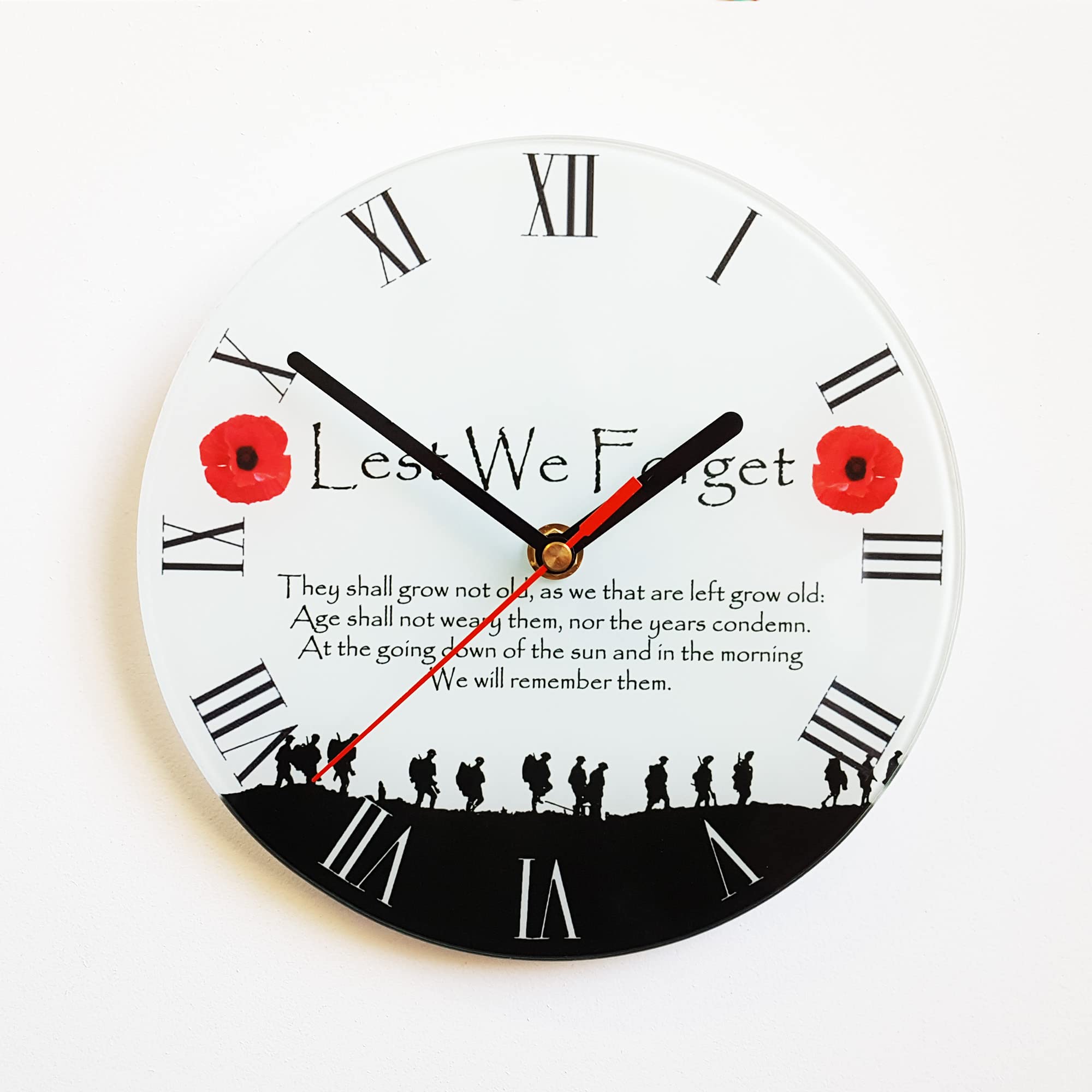 ShopQuality4U Round Wall Clock 30cm (Large) Military Poppy Lest We Forget, Flanders Field, Rememberance. Tempered Glass