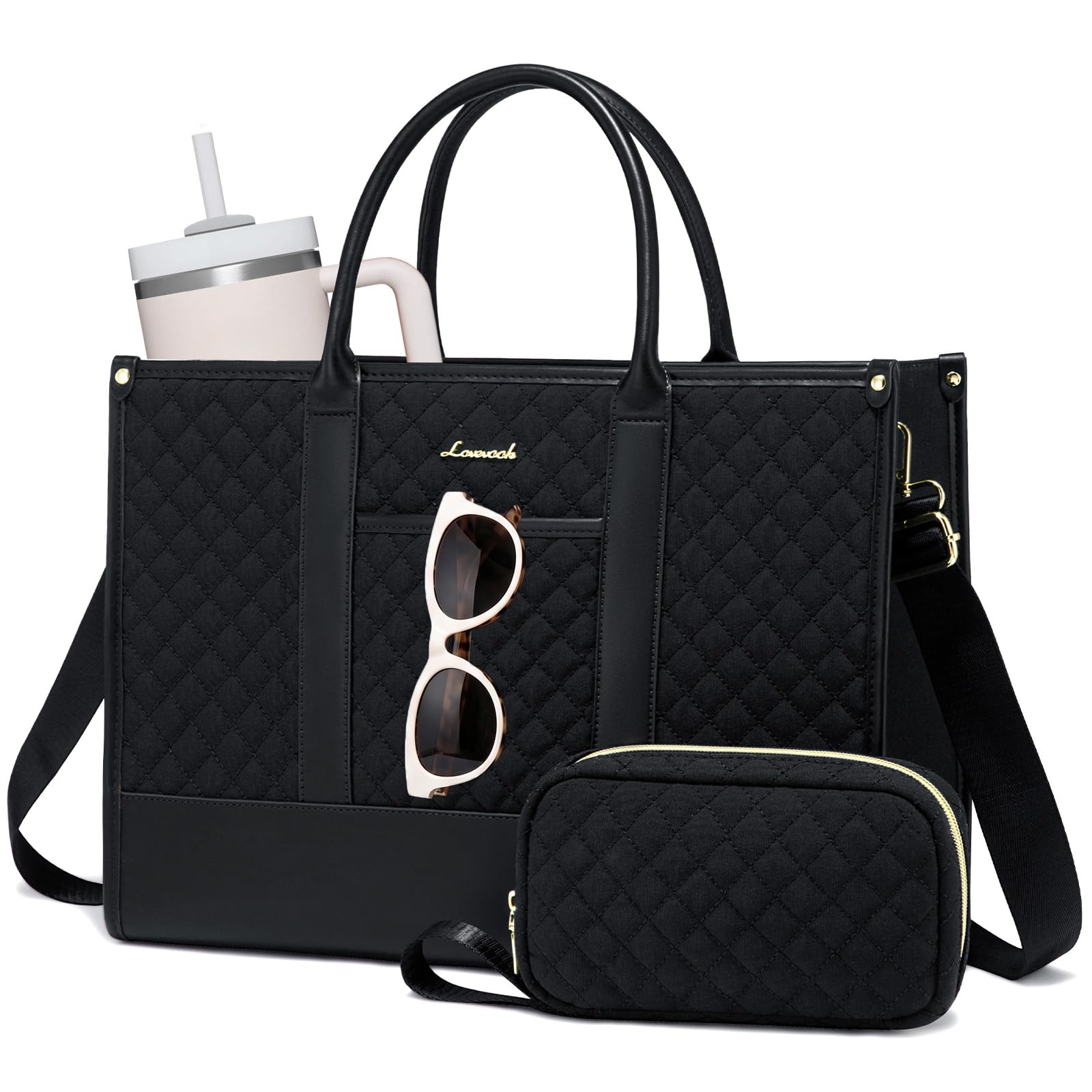 LOVEVOOK Laptop Bags for Women, 17 inch Waterproof Work Tote Bag with Clutch, Professional Teacher Computer Purse Lightweight Shoulder Bag Travel,