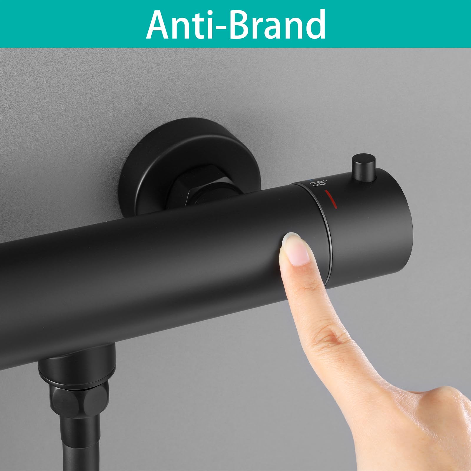Duscharmatur mit Thermostat Schwarz Duschsystem Komplettset | Aufputz Mischbatterie Dusche Komplett 38°C Anti Verbrennung, Regendusche für Badezimmer, Badewanne & Wohnmobil