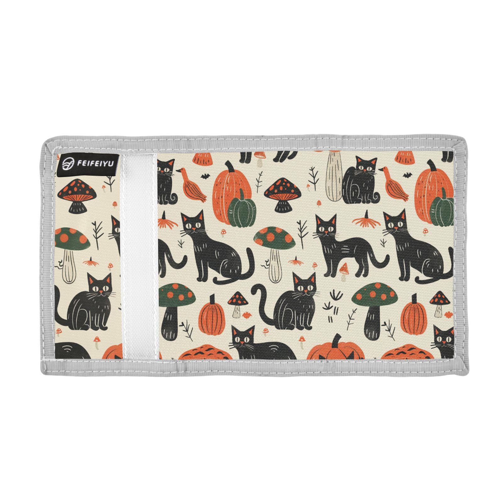Yoogain Halloween Cats Pumpkins Mushrooms Bold minimalist wallet for womens unique tri fold wallet for men with lanyard