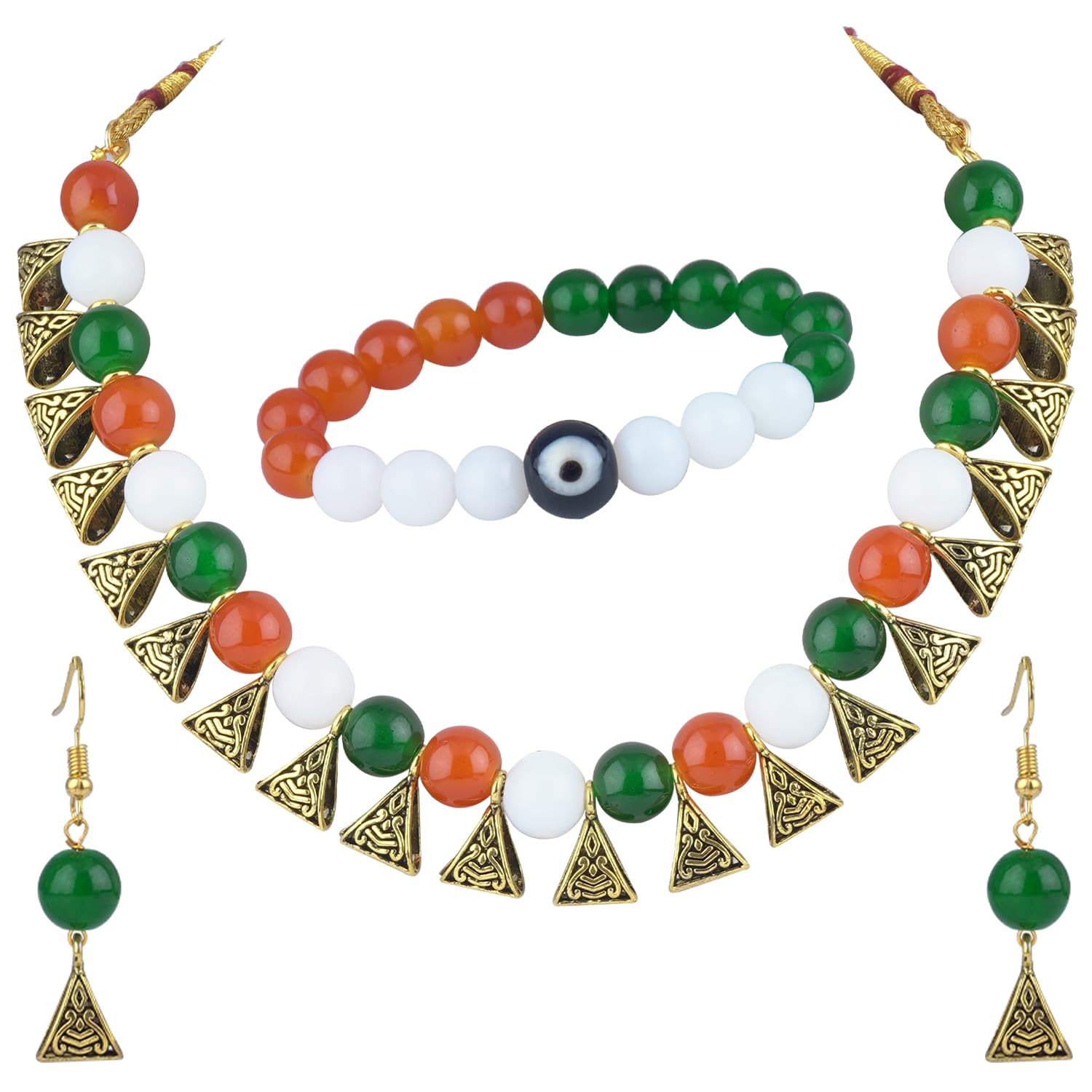 JFL - Jewellery for Less Tiranga/Tricolour/National Flag Necklace set With Bracelet Handmade Fashion Jewellery for Independence Day/Republic Day Women & Girls (B0D9HKH84D) Amazon Price History, Amazon Price Tracker