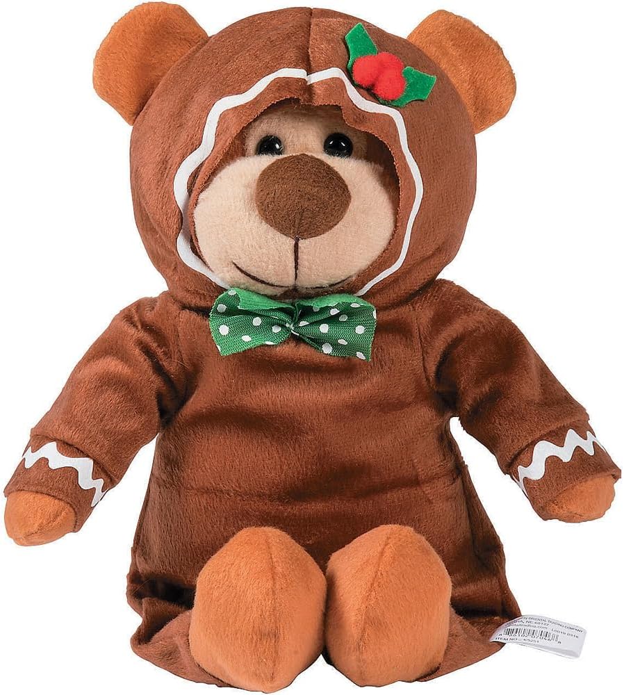 Fun Express Gingerbread Stuffed Christmas Bear - 12 Inch - Toy and Stocking Stuffer