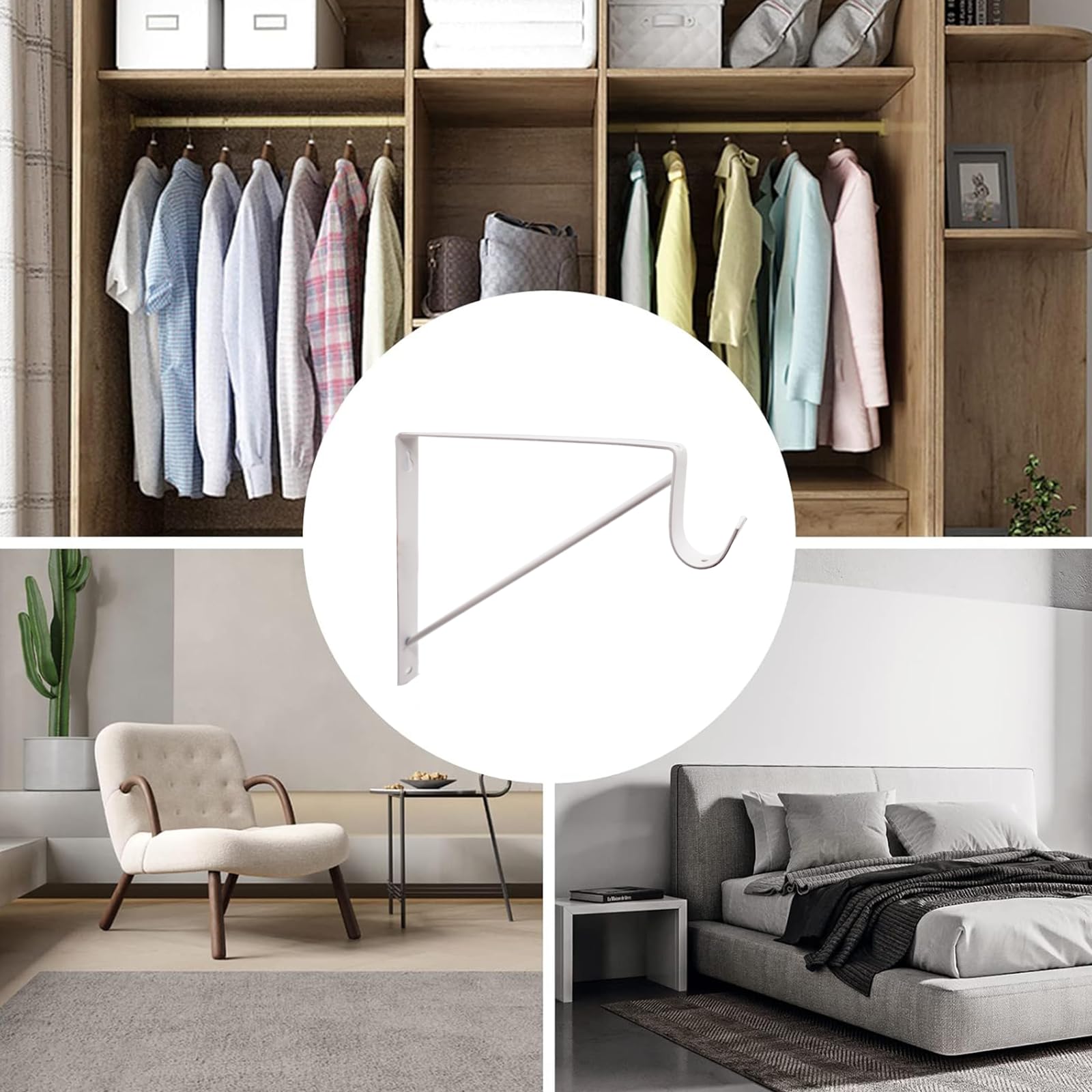 HOME MASTER HARDWARE Paquete de 10 soportes resistentes para estante de armario y barra, soporte ajustable de pared con soporte de barra para almacenamiento de estante y barra de armario, color blanco