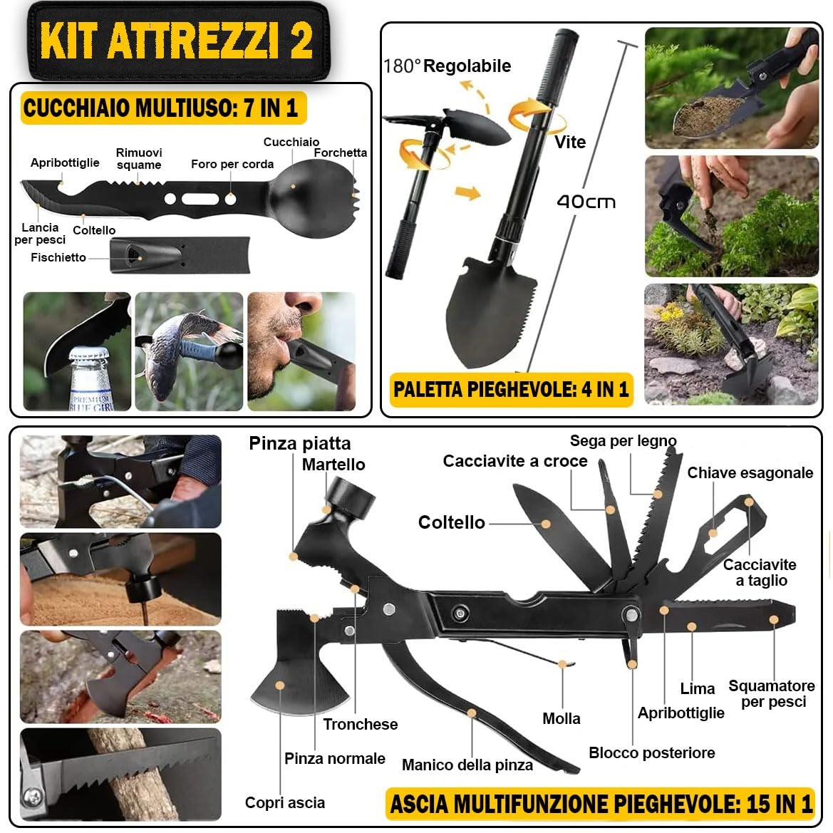 Kit di Sopravvivenza Avanzato – Kit di Emergenza con 20 Strumenti Multifunzione e Più di 60 Articoli di Primo Soccorso – Estremamente Completo – Pratico - Leggero