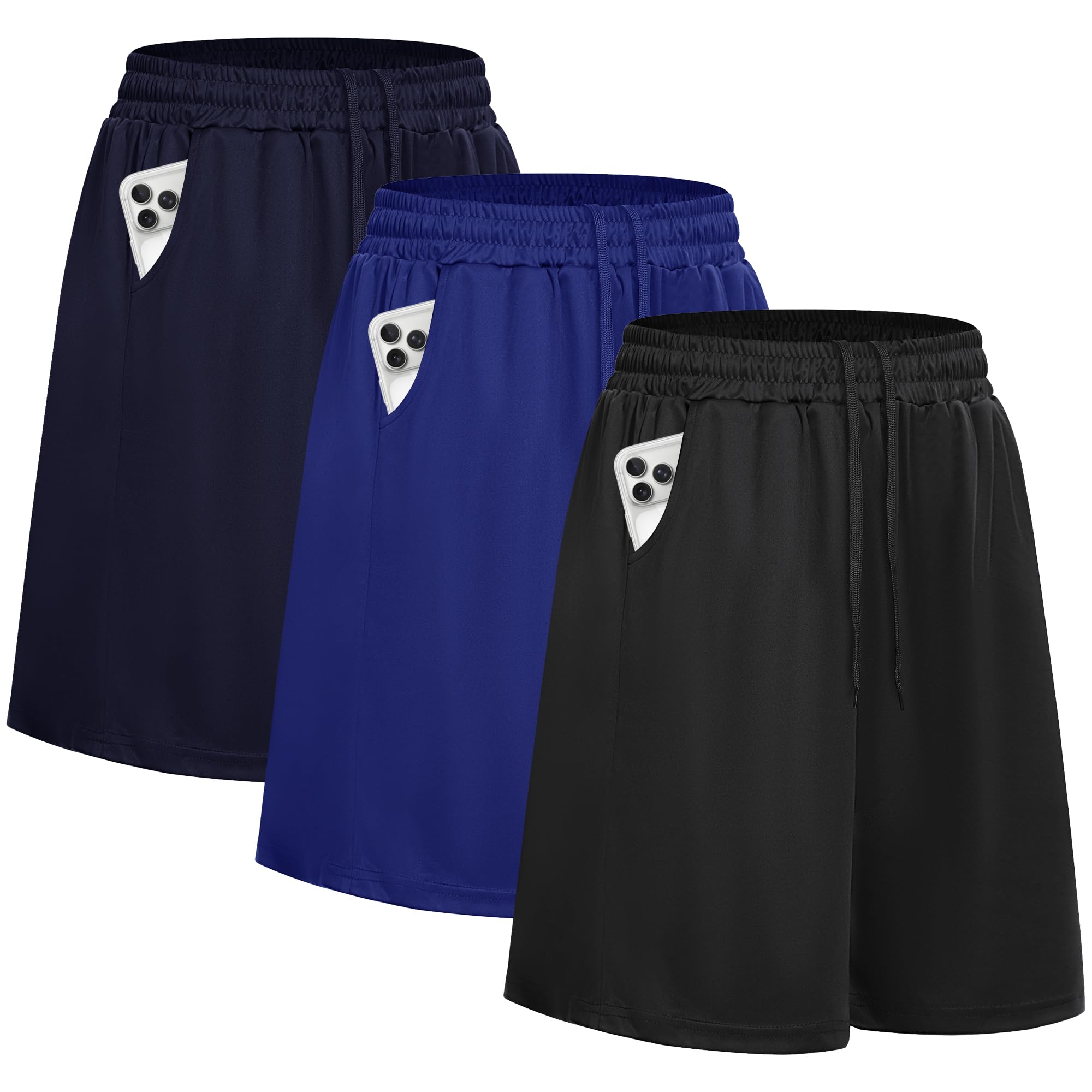 DDOBB Sporthose Herren Kurz 3er Pack Shorts Gym Mit Taschen Laufhose Herren Sommer Kordelzug Basketball Trainingshose