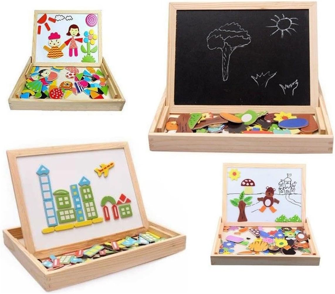 ZETE Multifunctional Drawing Writing Board Magnetic Puzzle Double Easel Wooden Toy