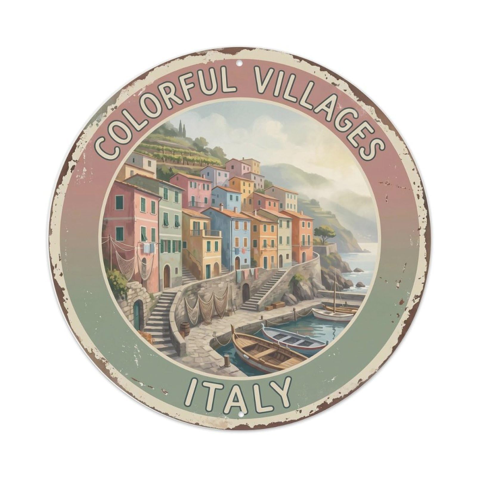 Vintage Travel Colorful Villages Italy Metal Tin Sign