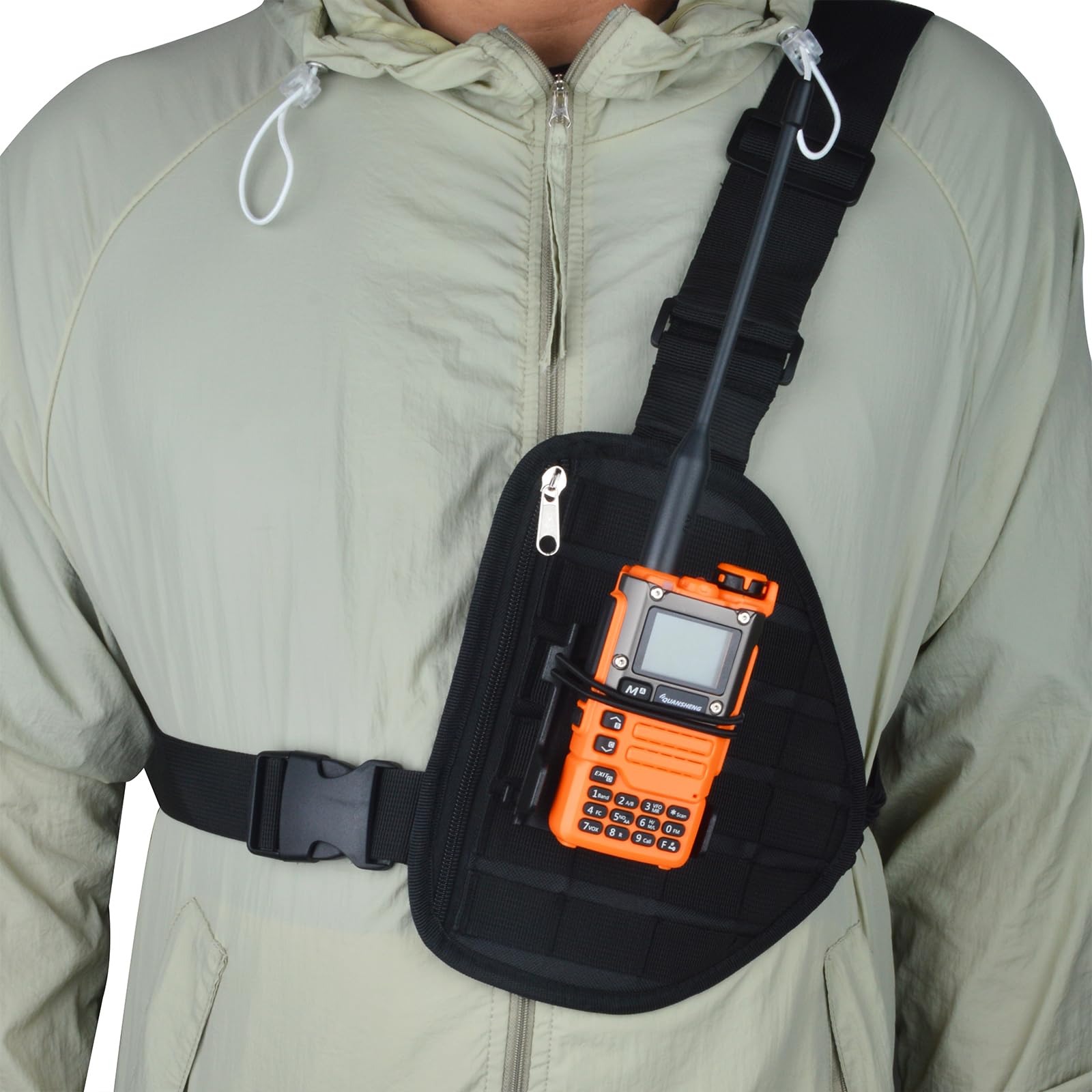 UAYESOK - Harnais de poitrine pour talkie-walkie, poche tactique Molle et poche pour épaule, sangle en nylon réglable pour veste de sac pour Motorola Baofeng Icom Midland President PMR446