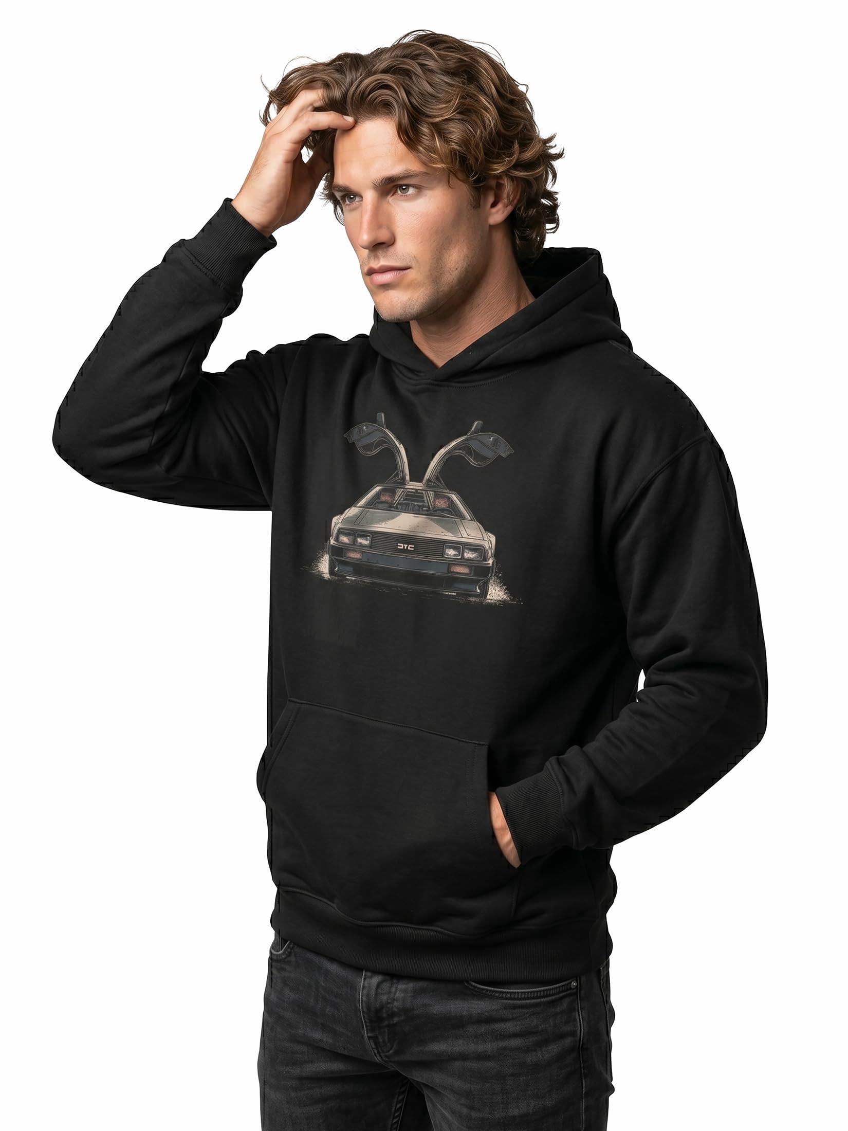 MAKAYA Felpa con Cappuccio Uomo Auto Vintage Hoodie con Motivo Futuro Retro Cotone