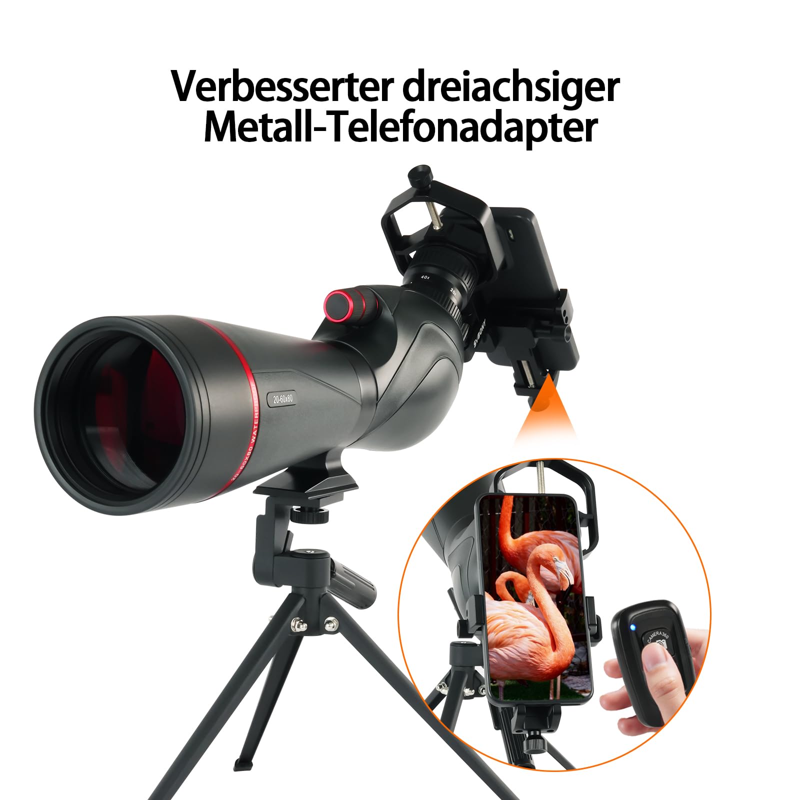 Svbony SV406 20-60x80mm Longue-vue Puissante avec Adaptateur Téléphone, HD FMC BAK4 Double Focalisation, 1,25'' Oculaire Amovible, IPX7 Étanche avec Trépied,pour Observation Oiseaux Faune Photographie