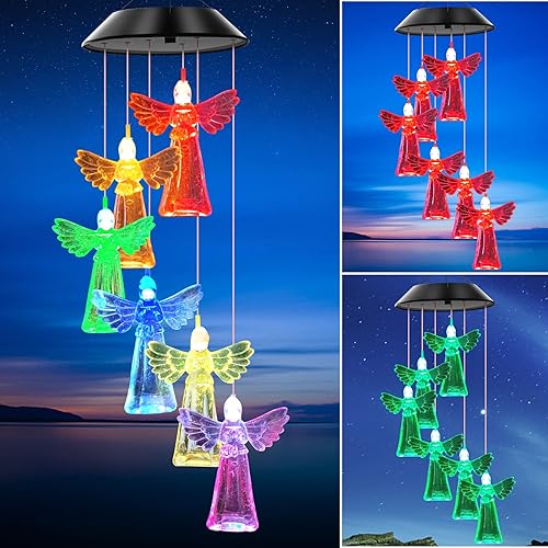 Miniatura 7 de WENANA Campanillas de viento solares de ángel, luces que cambian de color, el mejor regalo para mamá, abuela, mujer, esposa, tía, hija, hermana, luz