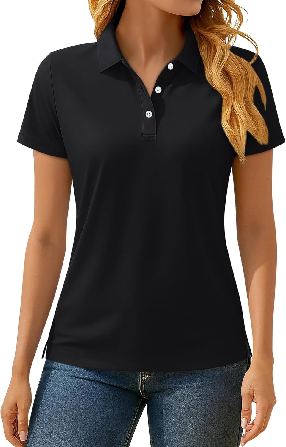 TACVASEN Women's Polo Shirts Short Sleeve Golf Shirt Quick Dry UPF 50+ Sun Protection Lightweight Tennis Shirts 3 Buttons