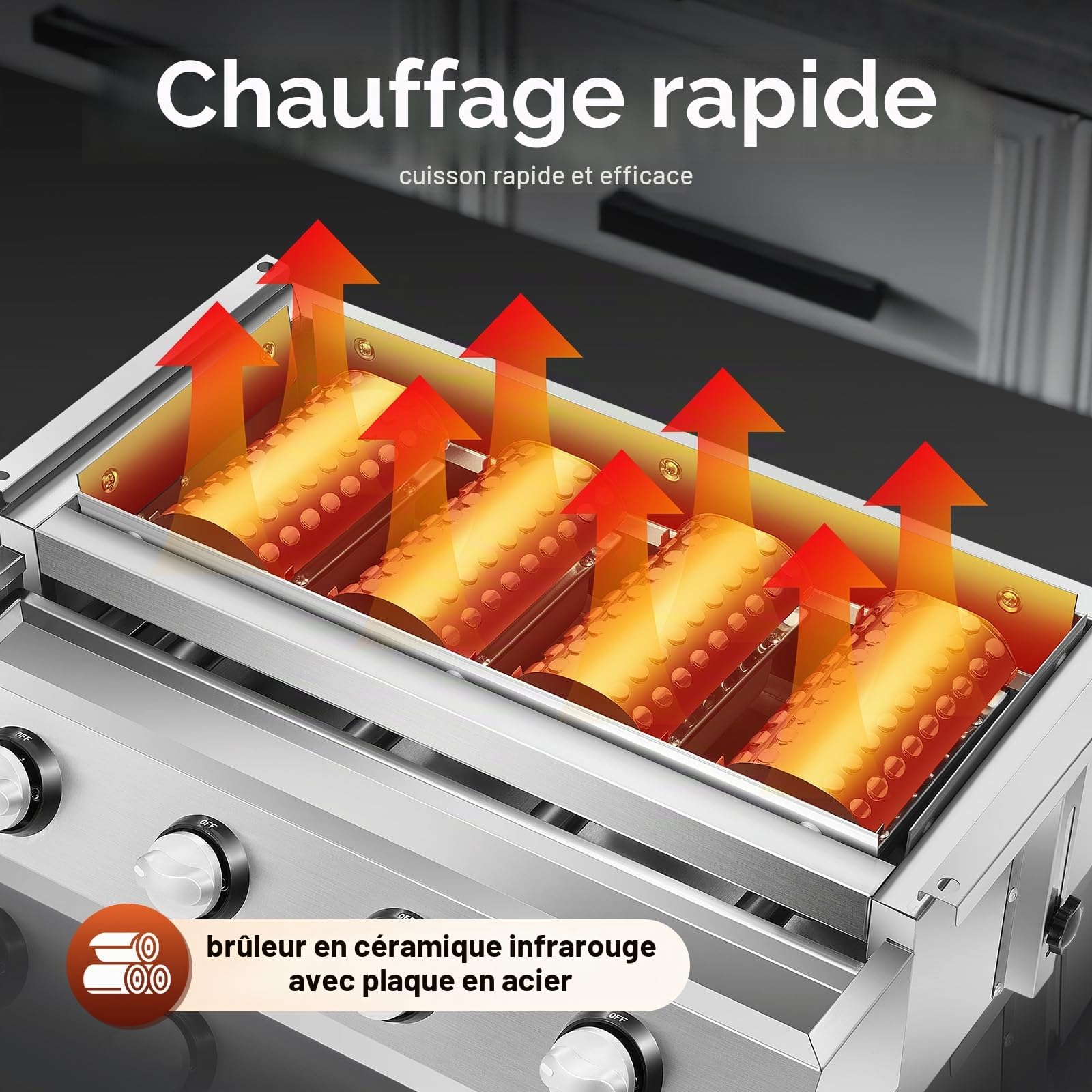 Barbecue à gaz à 4 brûleurs, barbecue de table portable, barbecue de camping portable, barbecue à gaz en acier inoxydable, barbecue à gaz, cuisinière à gaz d'extérieur, barbecue butane, grille