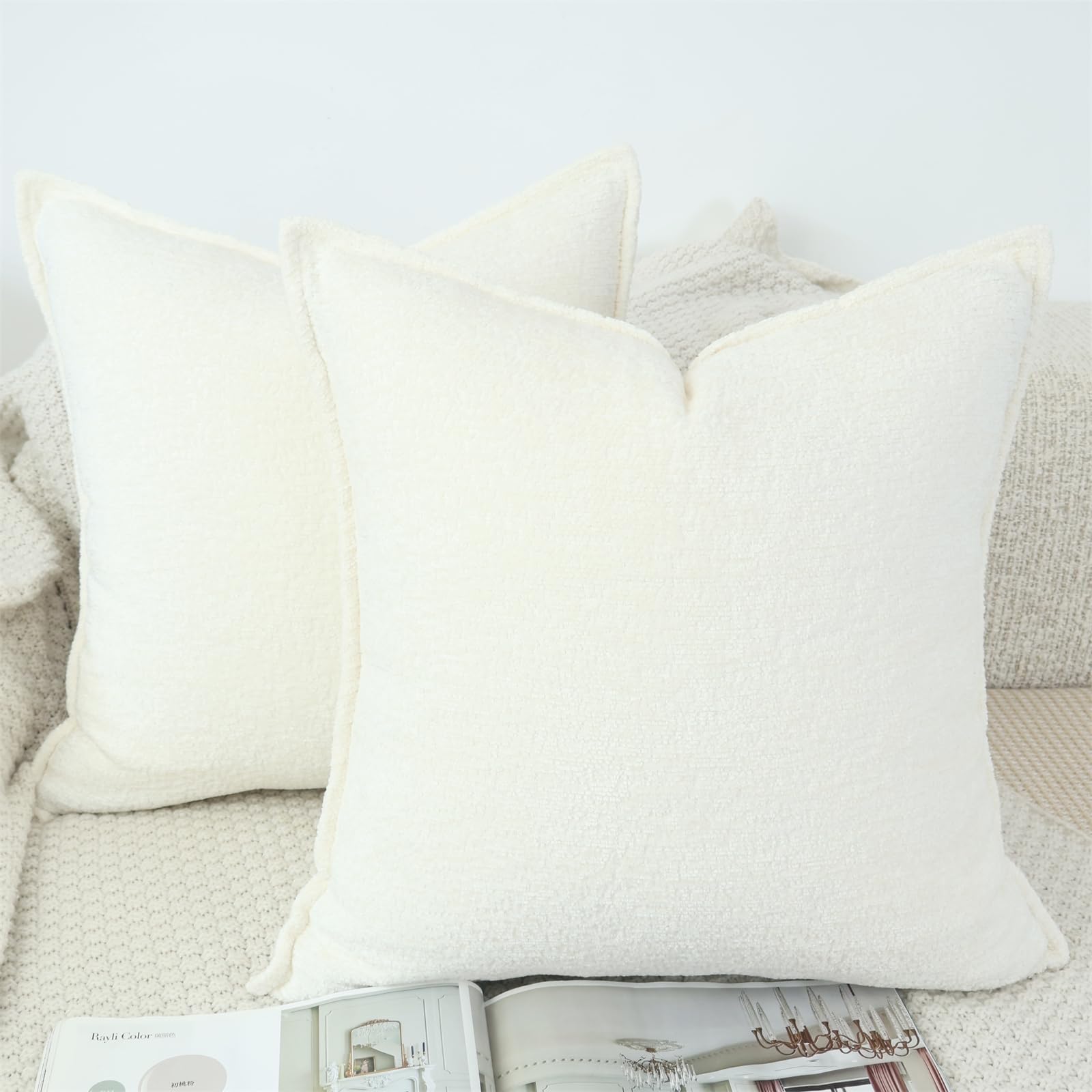 OYIMUA Creme Weiß Kissenbezug 45x45 2er Set Chenille Kissenbezüge Textur Dekorativ Sofakissen Edel und Luxus Kissenhülle Weiche Kuschelkissen Deko Aesthetic Pillow Cover