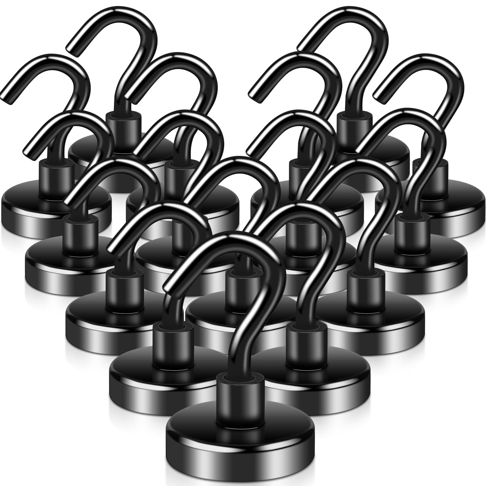 swihorab 16Stück Magnethaken, 32mm Extra Stark Magnet Haken 20KG Super Starke Neodym Magnete mit Haken, Neodym Magnete Haken für Küche, kühlschränke, Klassenzimmer, Kreuzfahrt Magnethacken Schwarz