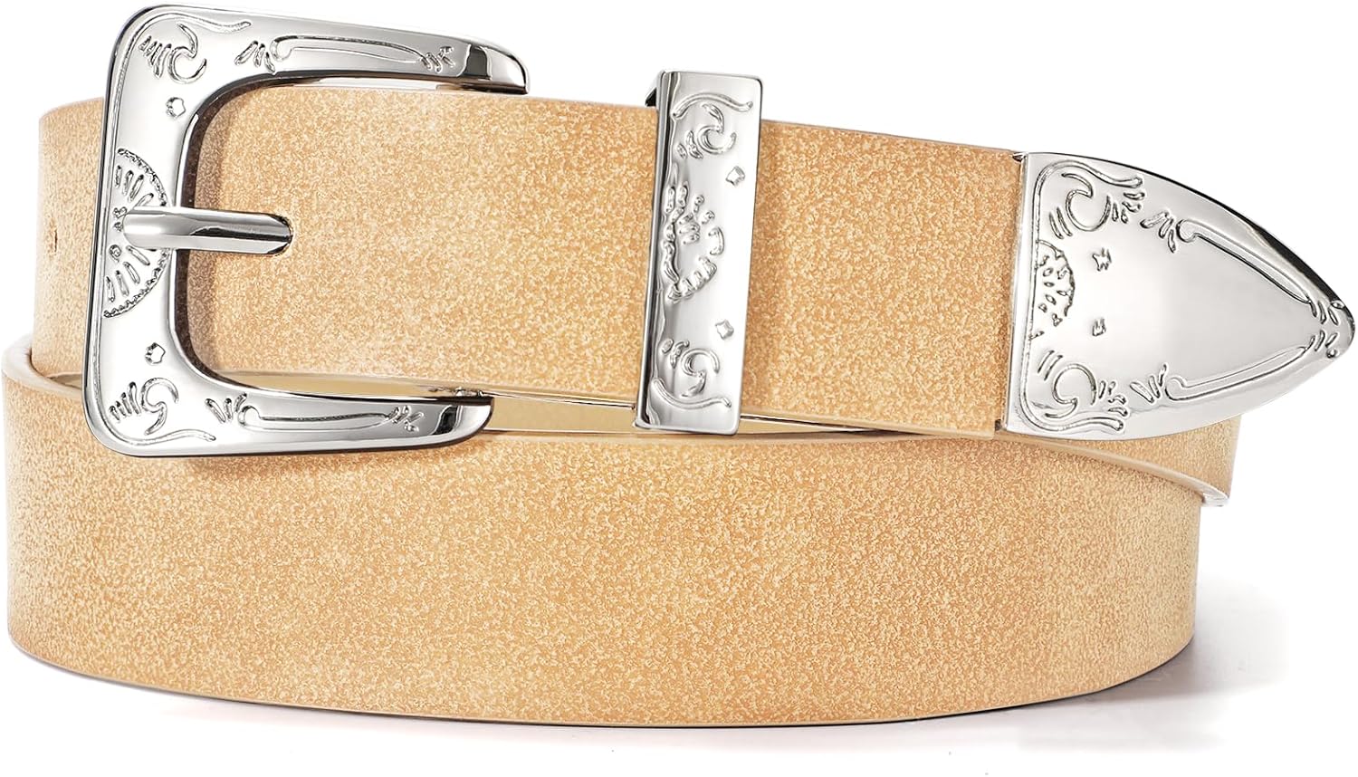 XZQTIVE Women Western Belt For Cowgirl Cowboy Suede Belt For Pants Jeans Vintage Leather Belts With Silver Carved Buckle