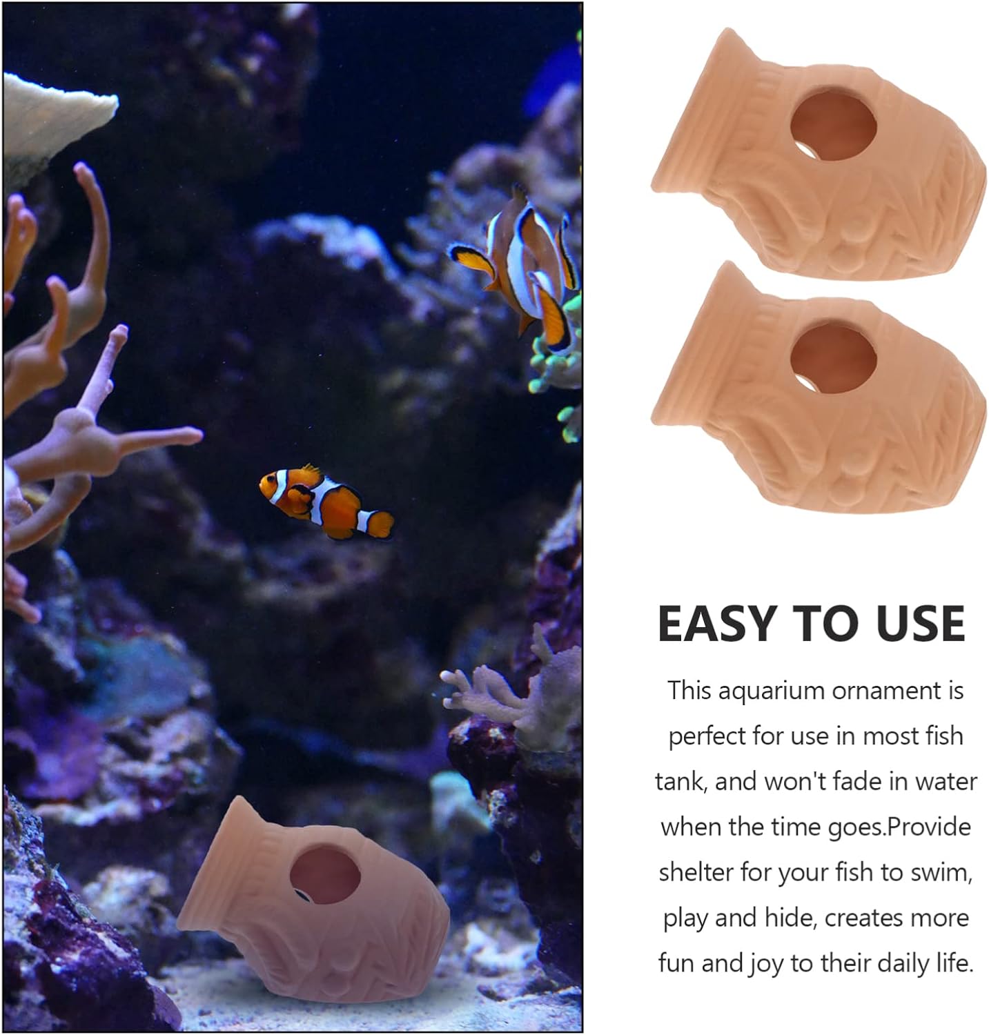 POPETPOP 2Pcs Ceramic Aquarium Cave Ceramic Fish Tank Hideout Fish