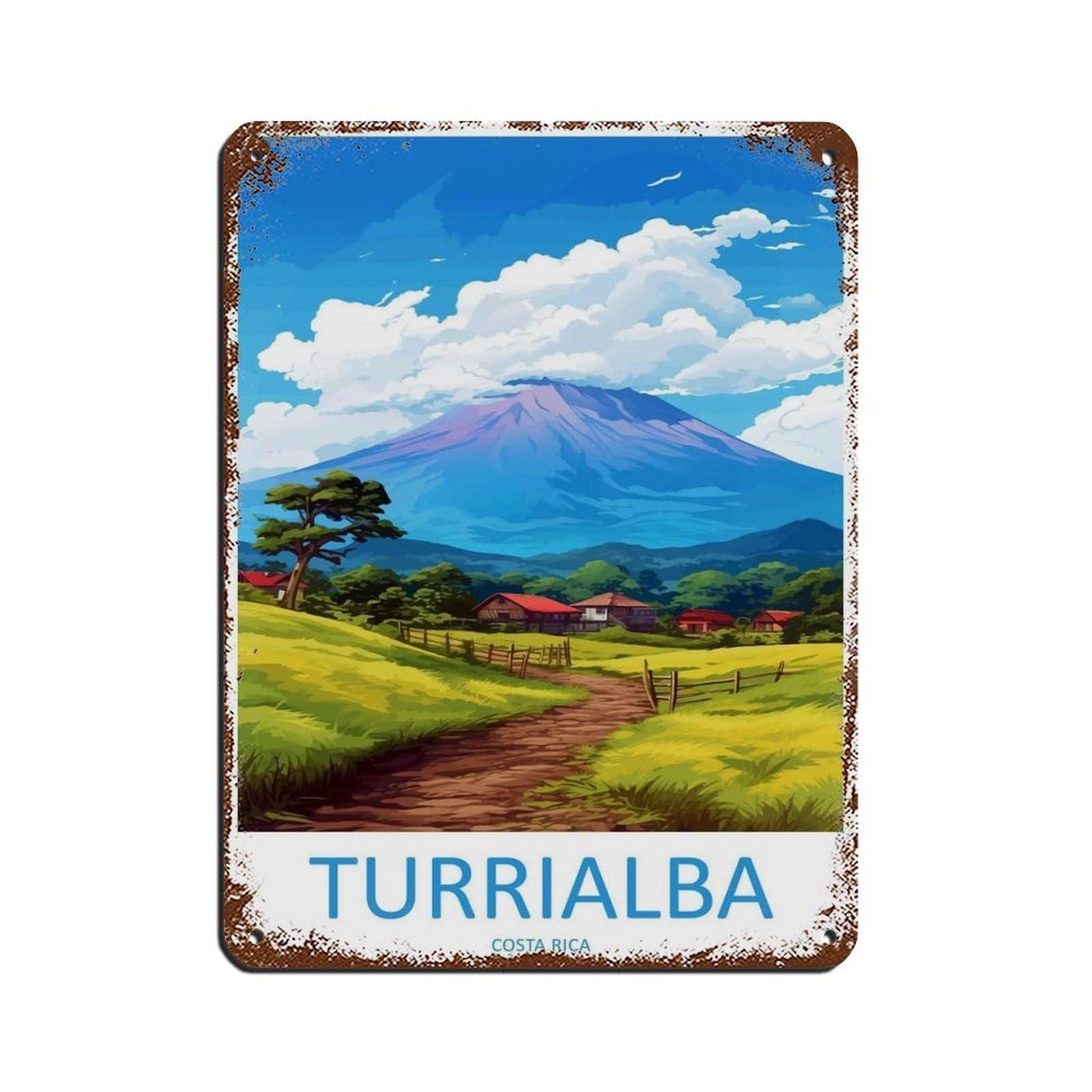 Turrialba Travel Art Costa Rica Art (2) Retro Poster Metal Tin Sign Chic Art Retro Iron Painting Bar People Cave Cafe Family Garage Poster Wall Decoration 12x16inch(30x40cm)
