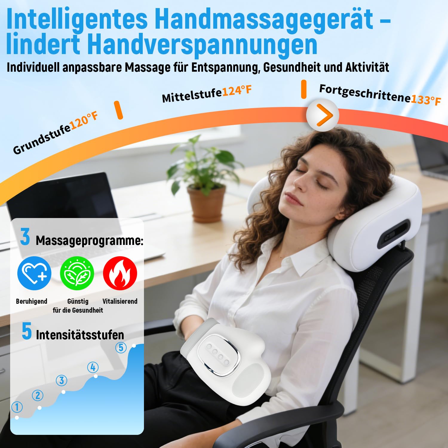 Handmassagegerät mit Wärme & Kompression, Hand Massagegerät, Elektrisches Handmassagegerät mit 3 Massagemodi 5 Intensitätsstufen, Lindert Handermüdung krankheiten,Geschenk für Familie Freunde