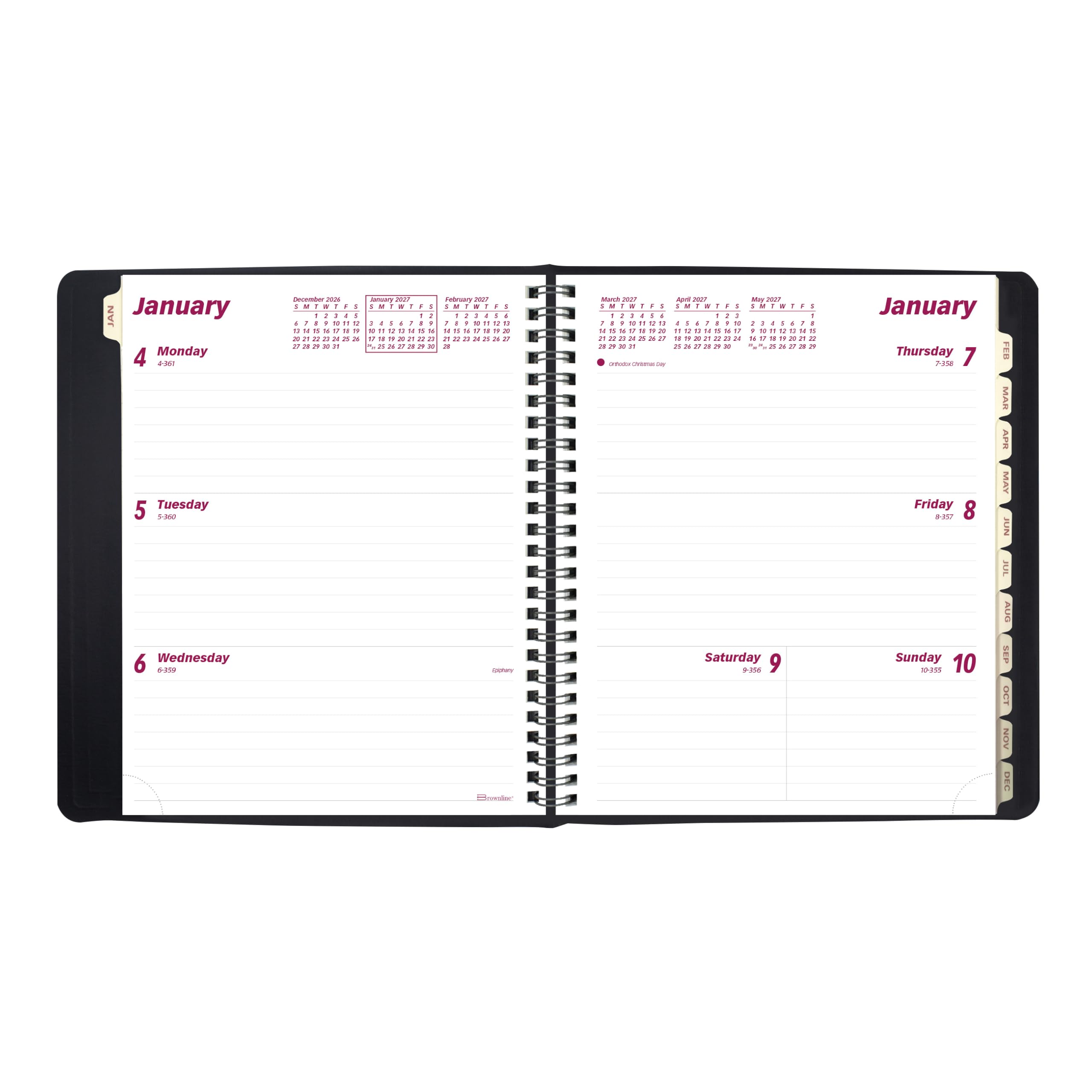 Brownline® - Planificador semanal/mensual esencial 2027, 12 meses, enero a diciembre, encuadernación de doble alambre, 8.5 x 6.75 pulgadas, negro (CB850.BLK)