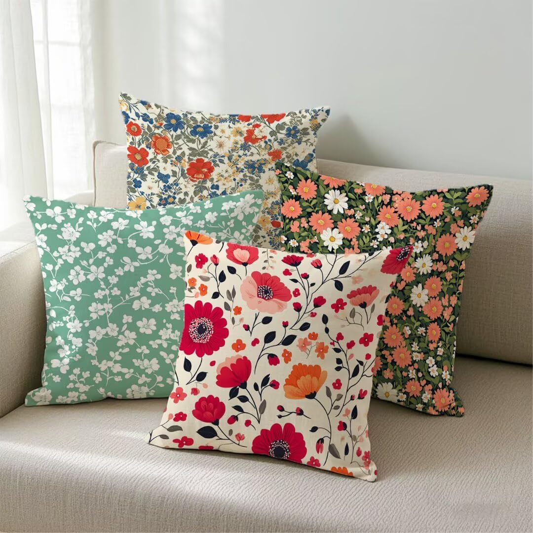 Fundas Cojines 55x55 cm Exterior Cojines Floral Fundas de Almohada Juego de 4, Cuadrados Funda Cojin Primavera Almohadas con Cremallera Invisible, Sofa Cama Decorativos para Hogar, Jardín, Salón Ym503