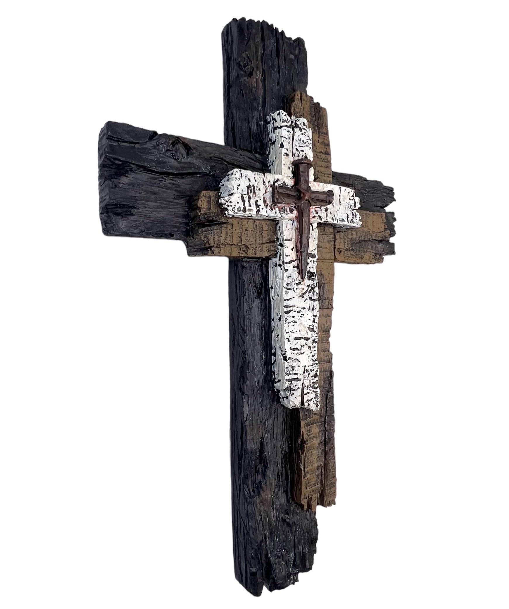 wall deco十字架 トップ真鍮装飾ウォールクロス – 12インチ 素朴な多層風化木製外観