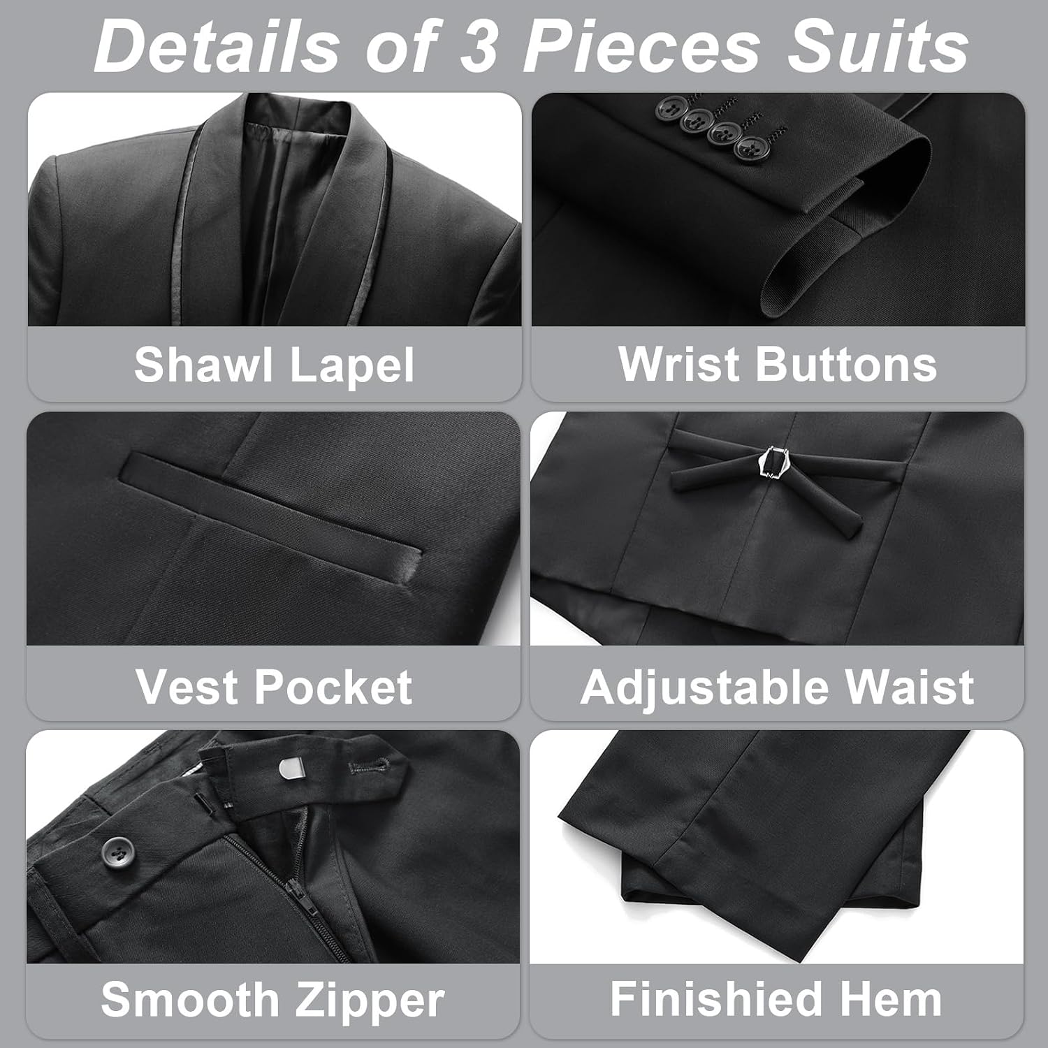 Tuxedo Suits for Men 3 Piece Mens Suit Shawl Lapel One Button Formal Set Jacket Pants for Wedding Business