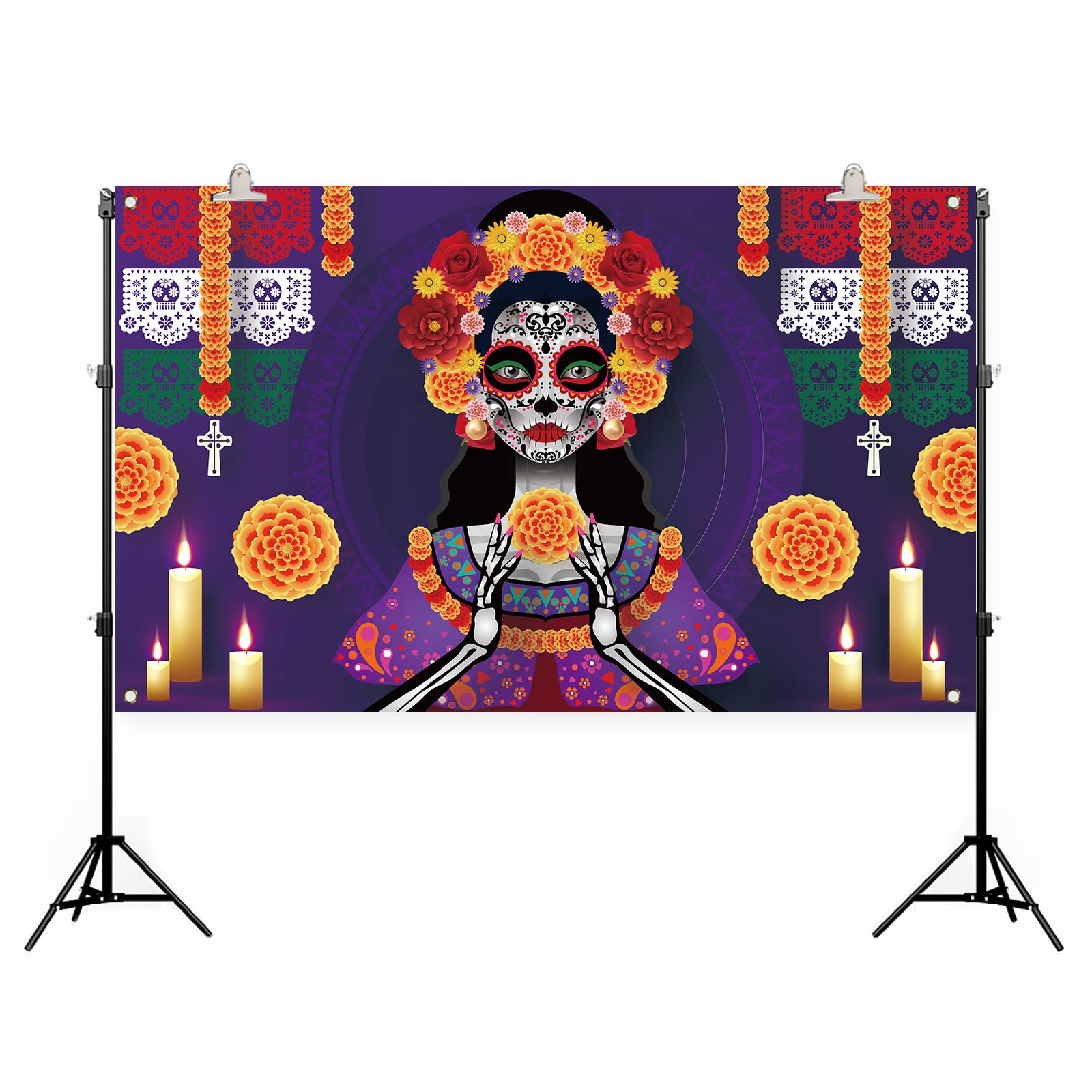 Allenjoy Tag Der Toten Hintergrund – Mexikanischer Dia De Los Muertos Fotohintergrund, 179,8x110 Cm, Für Partys & Fotoshootings