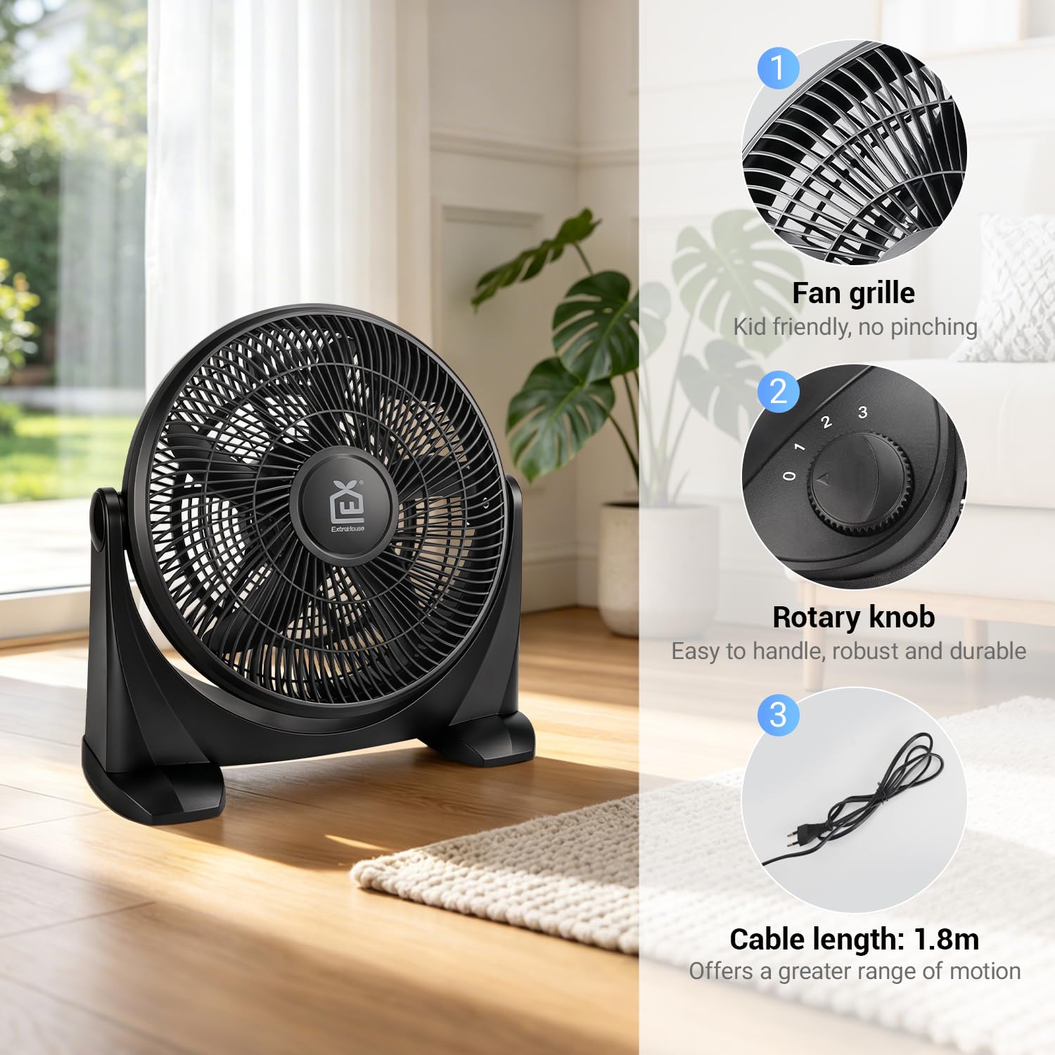 EXTRASTAR VENTILATORE DA TAVOLO NERO 14' 5 PALE 55W CAVO 1,8M