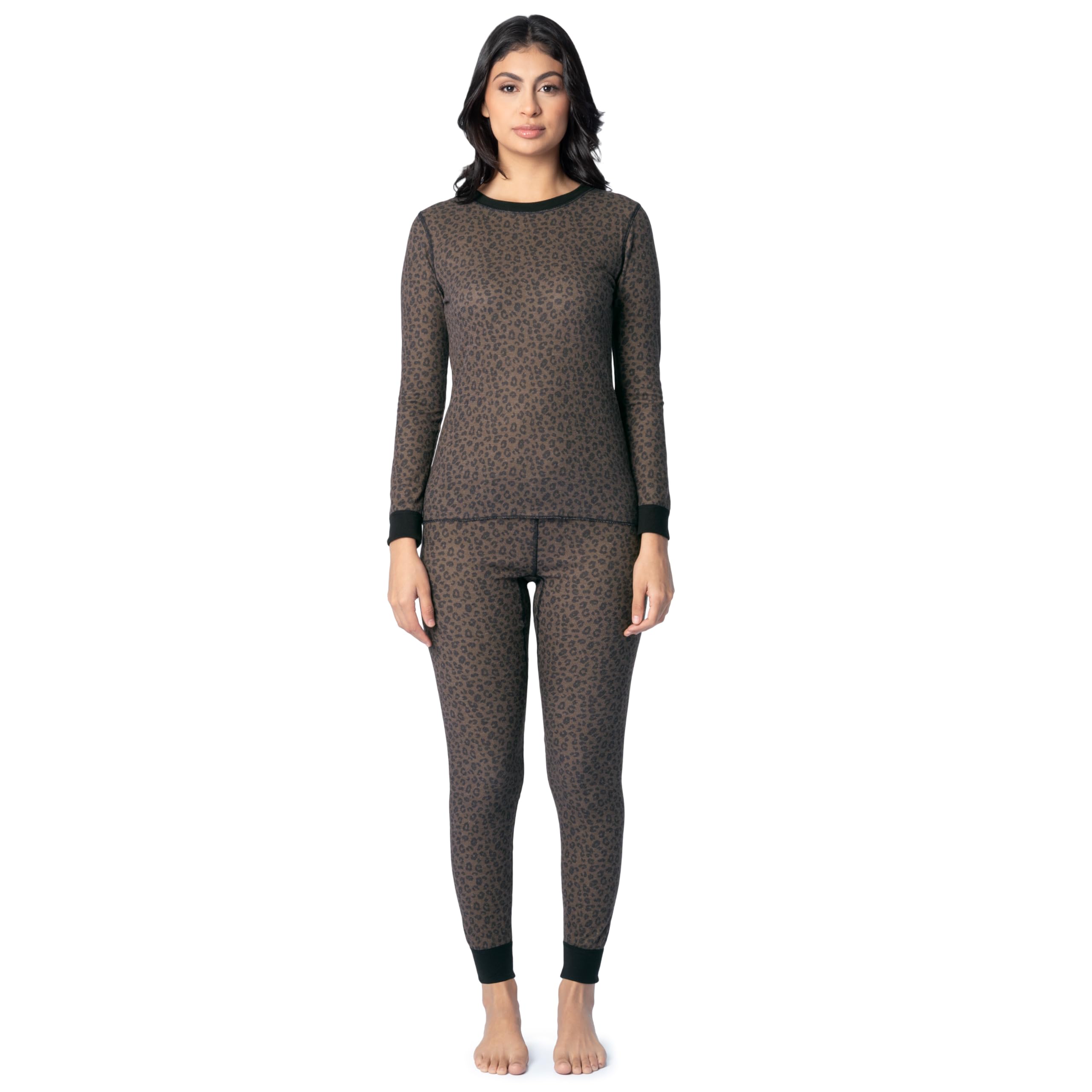 Fruit of the Loom Women's Micro Waffle Premium Thermal Set, Cheetah Print, Large