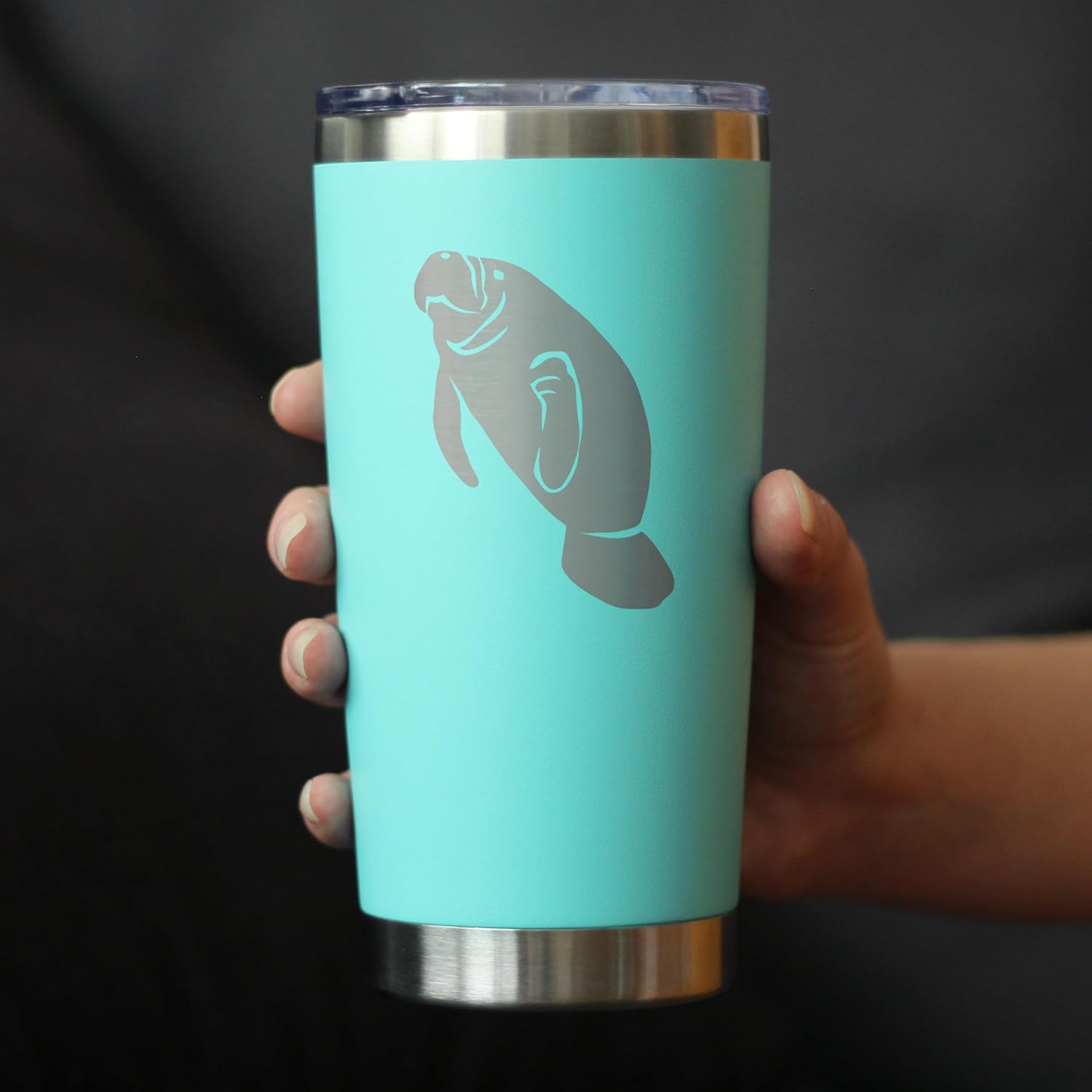 Manatee - Insulated Coffee Tumbler Cup with Sliding Lid - Stainless Steel Travel Mug - Manatee Gifts Women and Men Beach Lovers - Teal