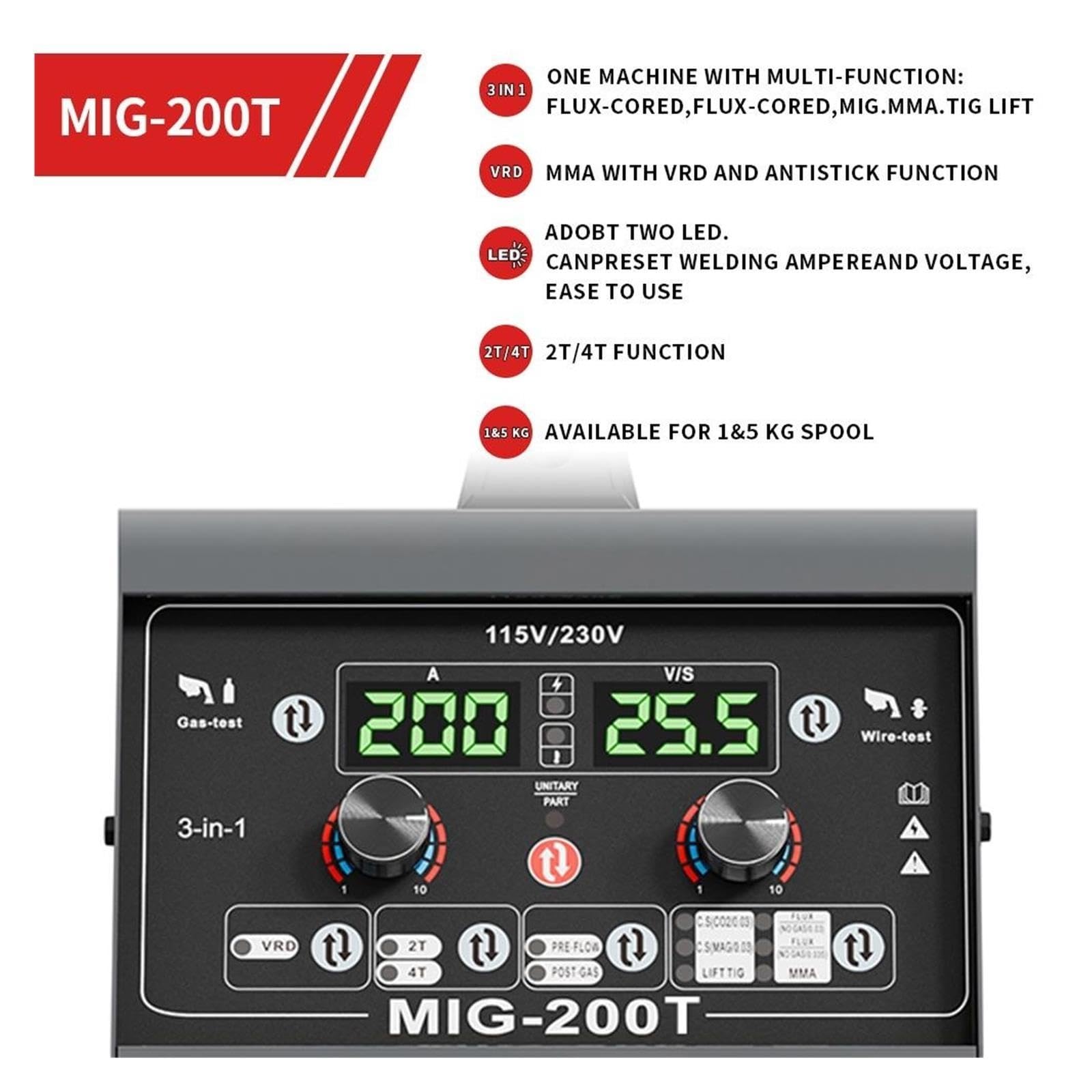 Cortadora de Plasma, Máquina De Soldadura MIG/MMA/TIG, Inversor Multifunción Monofásico Con Motor 200T