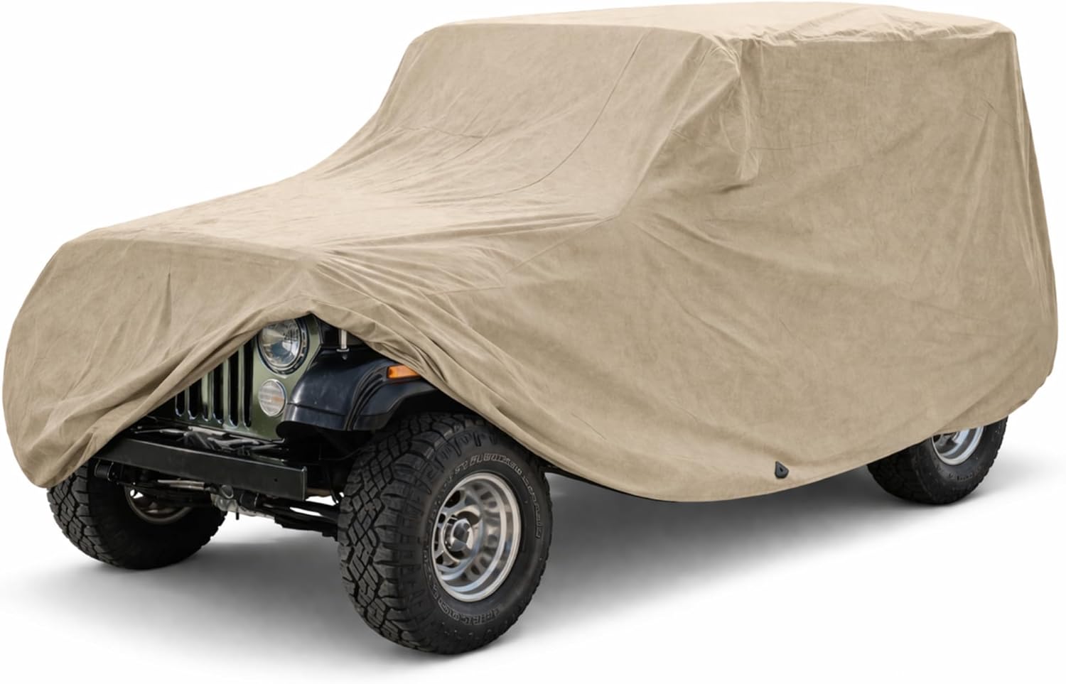 Formosa Covers | All Season All Weather Cover for Jeep/Jeep Wrangler, CJ5, CJ7, TJ Vehicle Cover Tarp Fits 1976-2006 Models, Rain Dust Sun Snow Scratch Protection (Taupe)