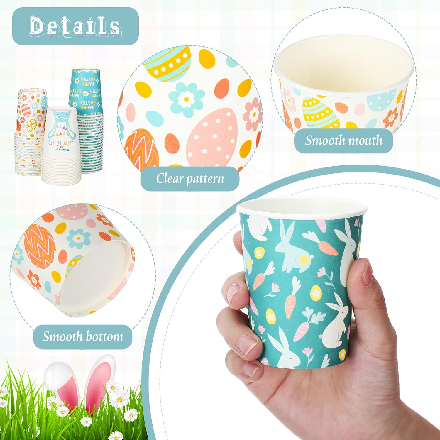 Condition photo showing New/Like New for sieral 144 pcs easter disposable paper cups bulk 8 oz easter colorful eggs cute assorted seasonal spring party cups for juice tea coffee hot cold drink home party holiday drinkware daily use, 9 styles