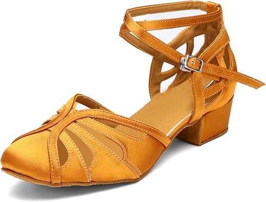 Ballroom Closed Toe Dance Shoes, Comfortable Low 1.5-Inch Cuban Heel, Latin Salsa Swing Waltz Practice Dance Heels