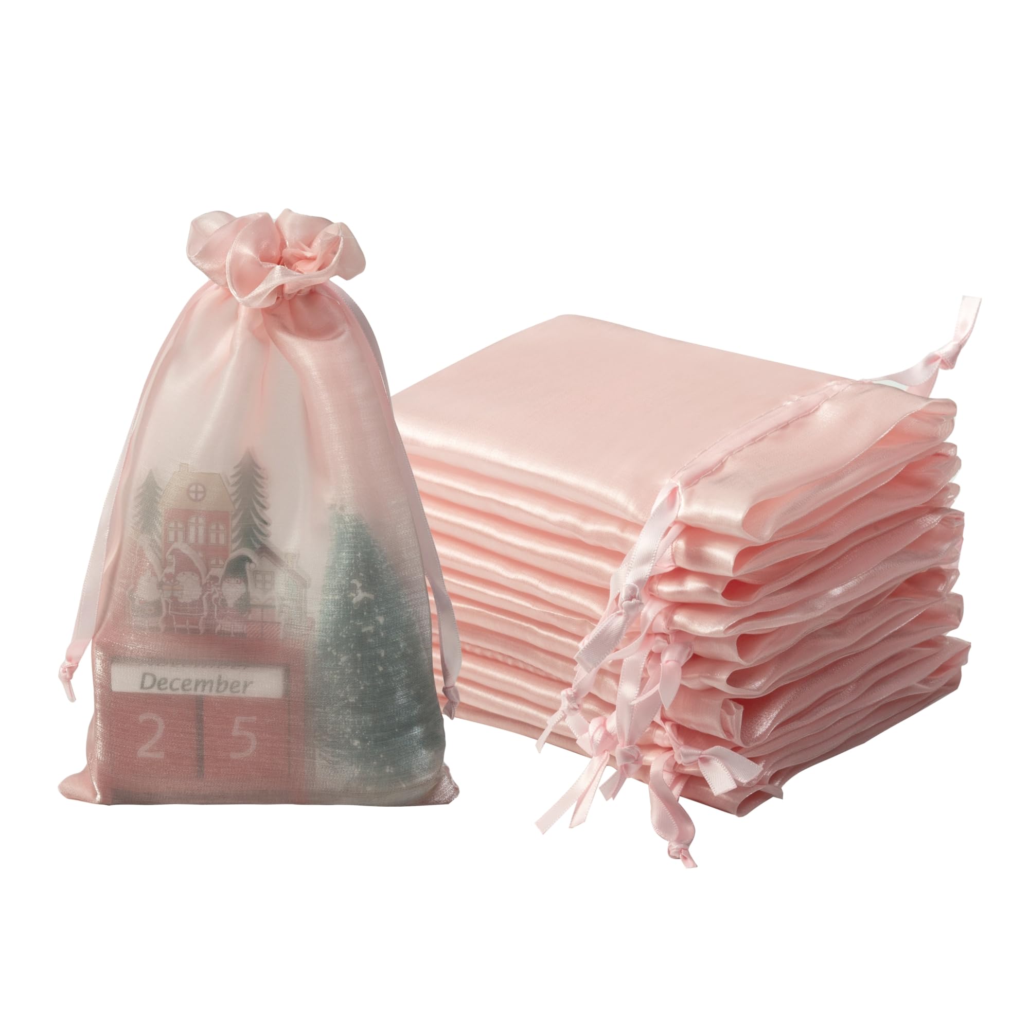QIANF 20 Pcs Pink Small Organza Bags 6X9 inch for Wedding Favors with Drawstring, Mini Mesh Gift Bags Jewelry Pouch for Candy Bridal Shower Party Favor Baby Shower Christmas