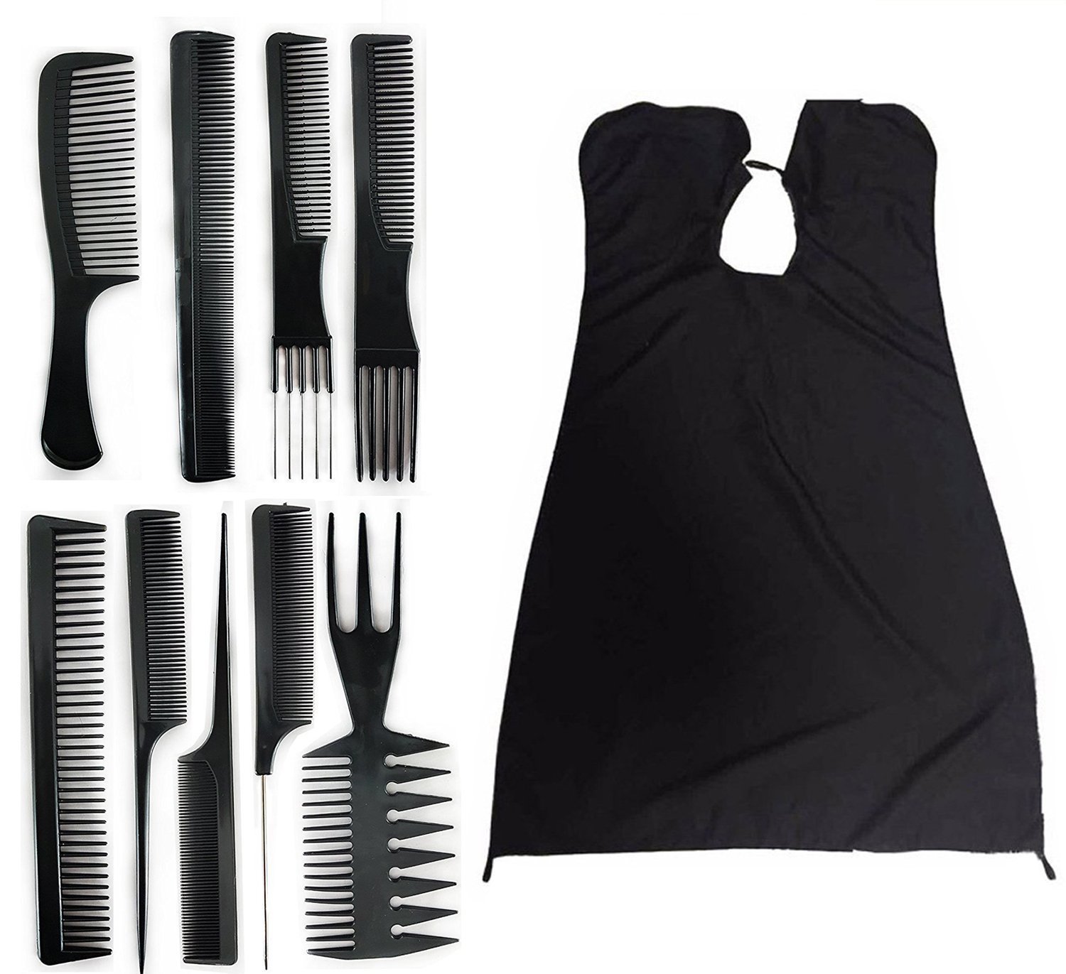 AASA Professional Salon Cape Hair Cutting Apron With Hair Cutting Comb Set For Men And Women Use Hair Cutting Sheet 10 Pcs (Pack Of 1) Black-image-37
