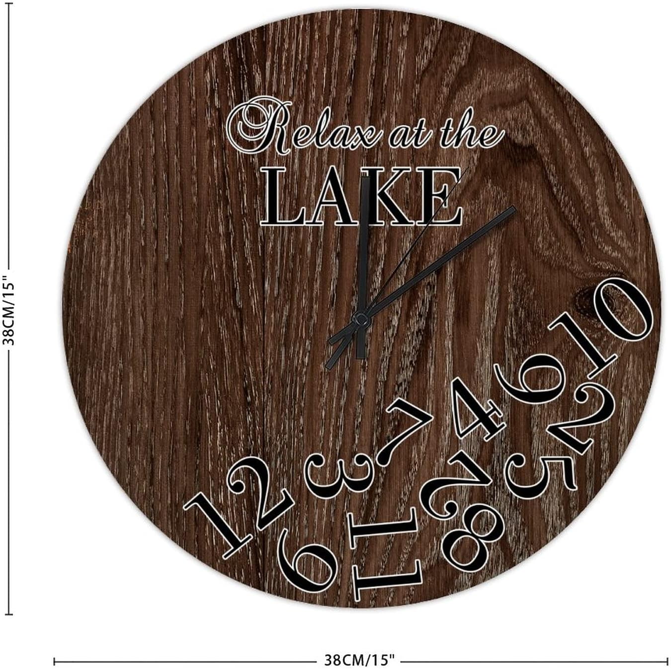 Wood Clock for Wall Decor,Wood Grain Relax at The Lake Retro Silent Non-Ticking Battery Operated Wall Clock Rustic Wooden Clock 15 Inch Wall Art Housewarming Gifts