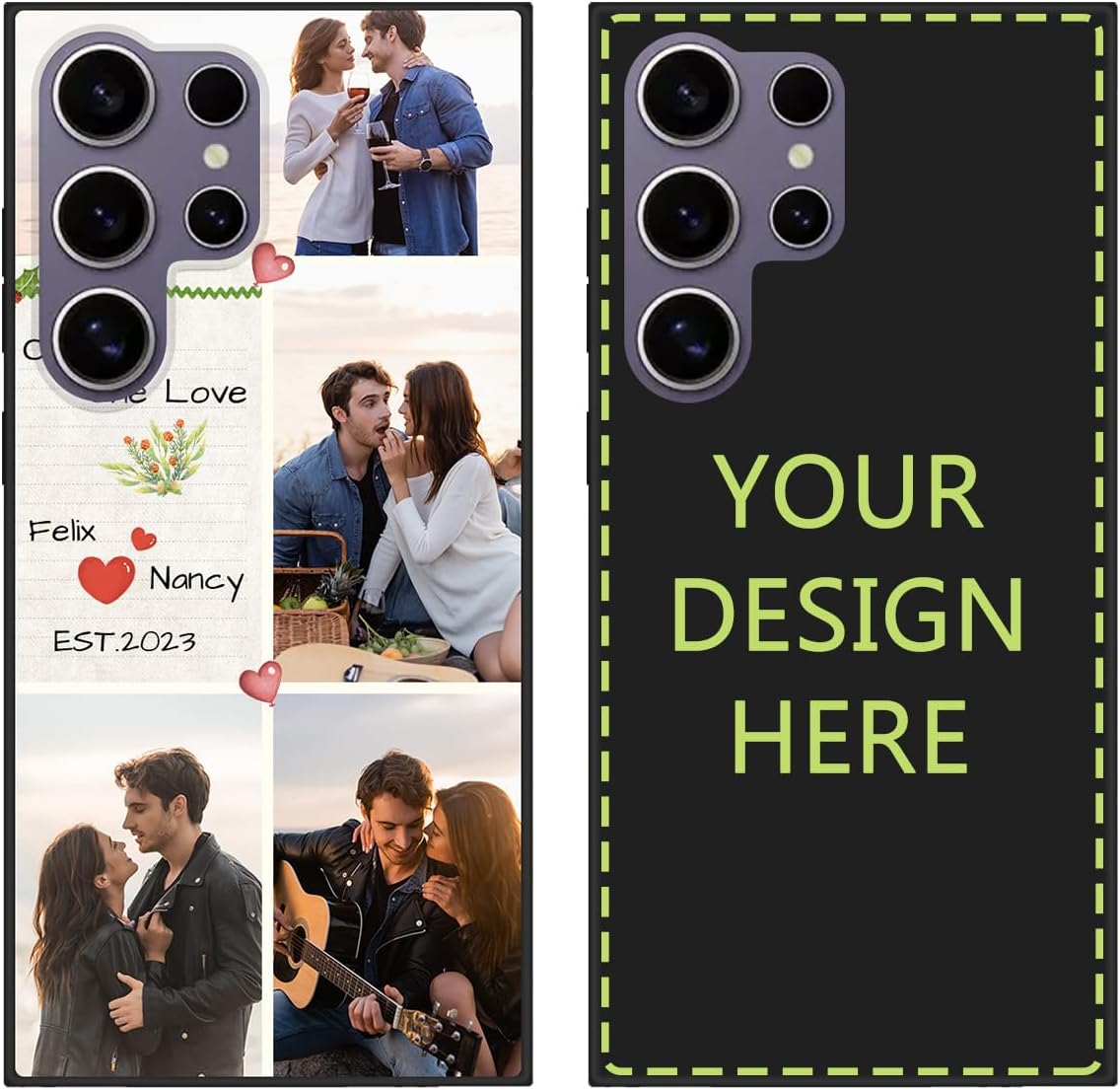 Make Your Own Case for Samsung Galaxy S24 Ultra 6.8 inch, Personalized Custom Cell Phone Cover with Collage Photos Pictures,Black TPU Silicone Cover Works with Wireless Charging Shockproof Case