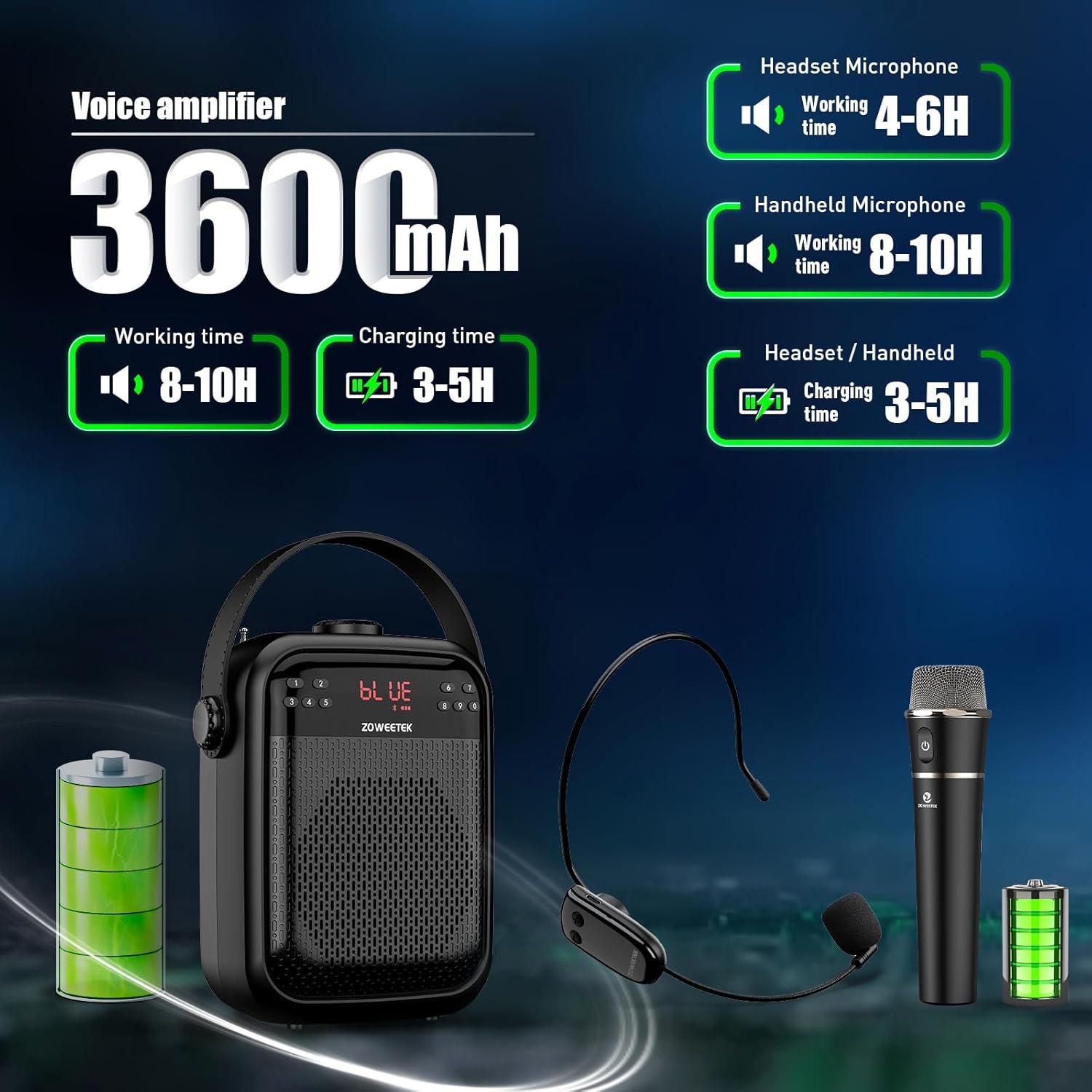 ZOWEETEK Wireless Voice Amplifier Handheld and Headset Microphones for Teachers, Voice Amplifier Microphone, Portable Megaphone Buletooth Speaker for Classroom, Meeting, Group outings, Party, Karaoke - Image 5